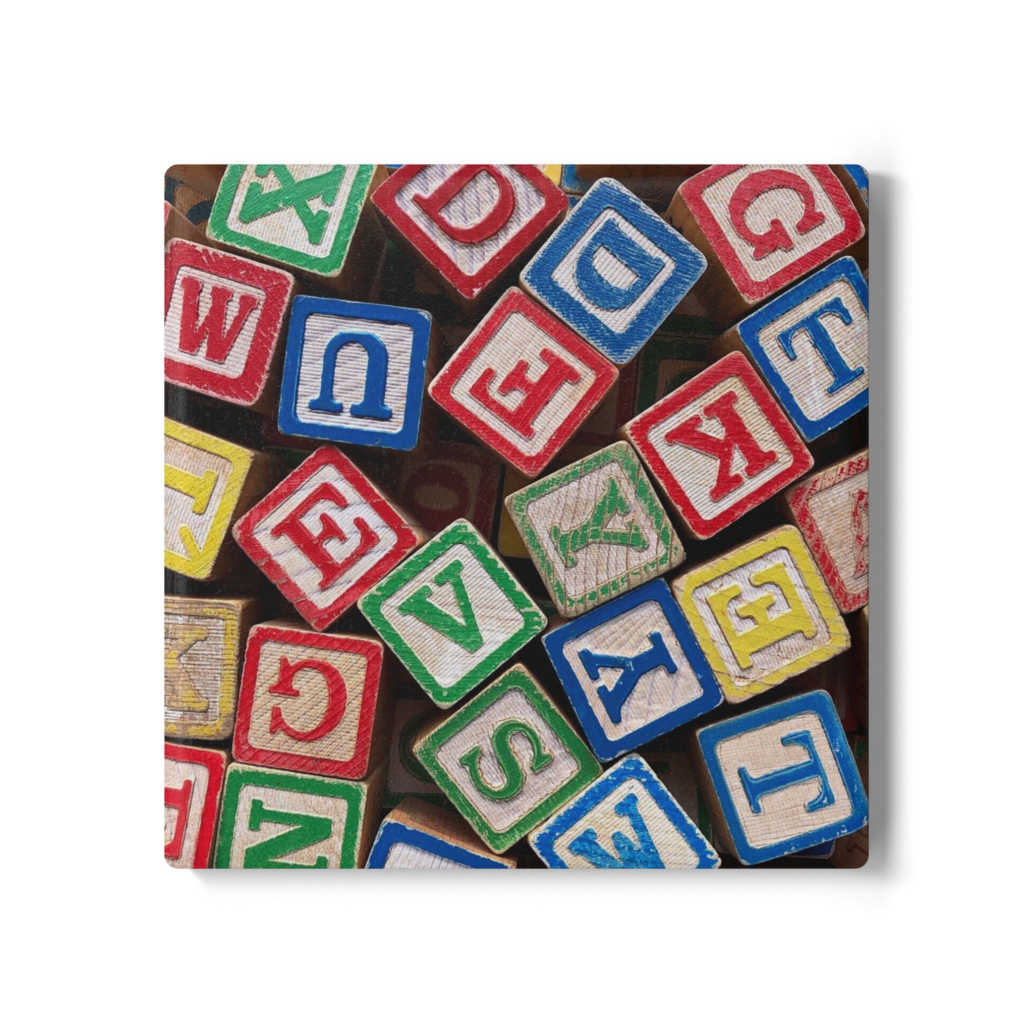 Alphabet Blocks Ceramic Coaster | Vintage Wooden Baby Block Letters