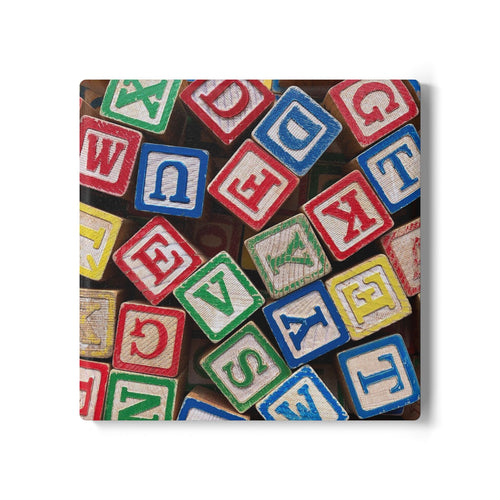 Alphabet Blocks Ceramic Coaster | Vintage Wooden Baby Block Letters