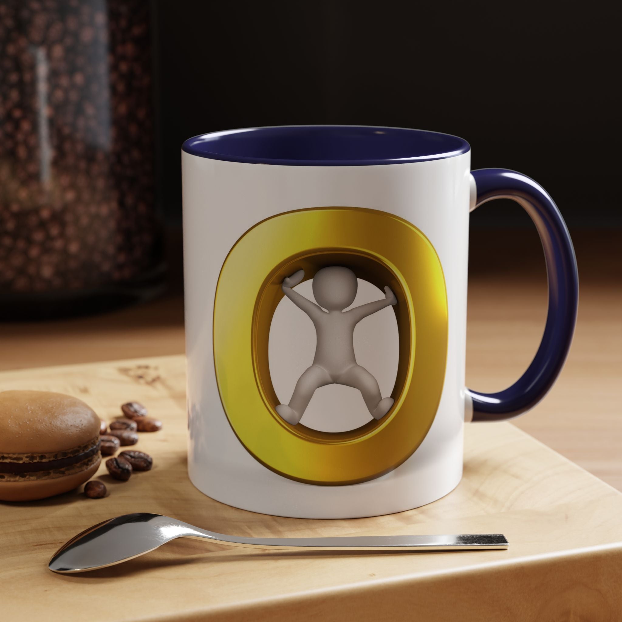 Stick Figure Inside Gold Letter O Mug | Accent Coffee Mug 11oz 15oz