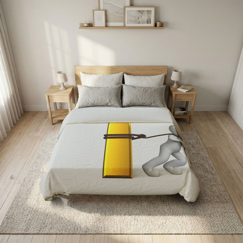 Gold Letter T with Figurine Duvet Cover | Alphabet Initial T Bedding