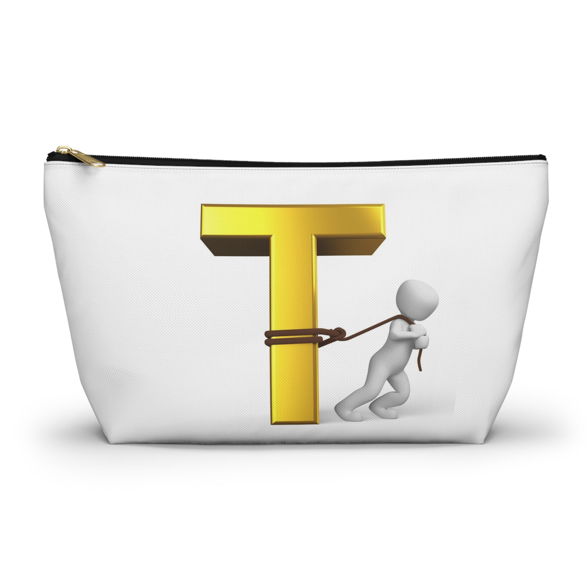 Gold Letter T with Person Pulling Rope Accessory Pouch