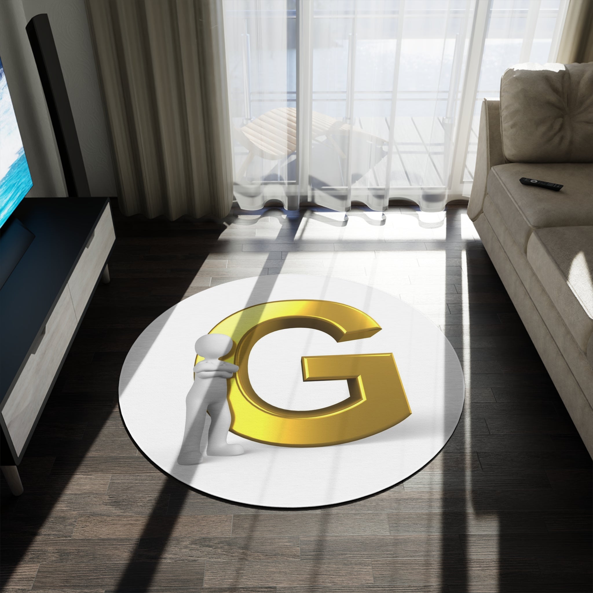 Gold Letter G Round Rug | Monogram Initial Accent Mat