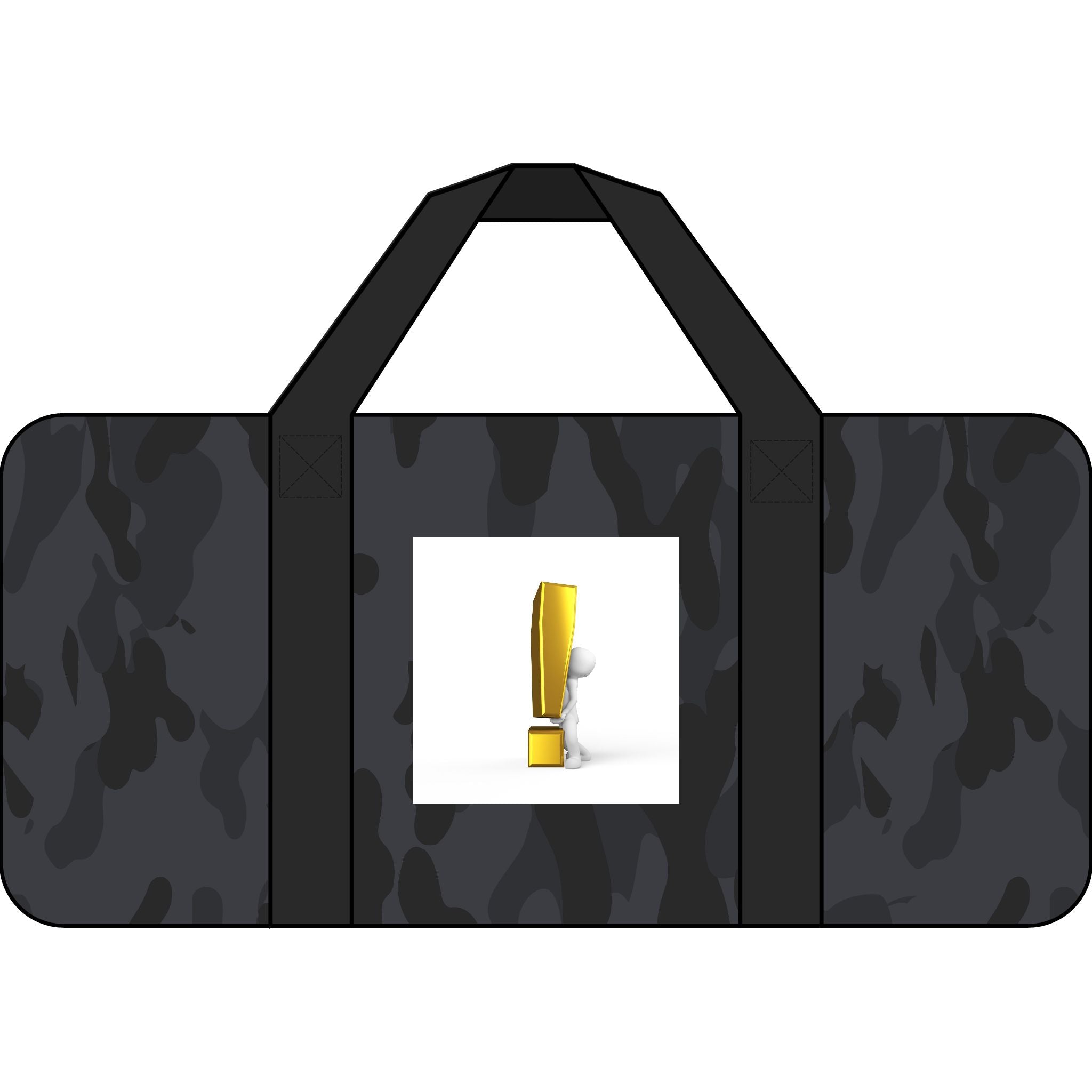 3D Gold Exclamation Mark Artwork Duffel Bag | Checker or Camo Strap Options