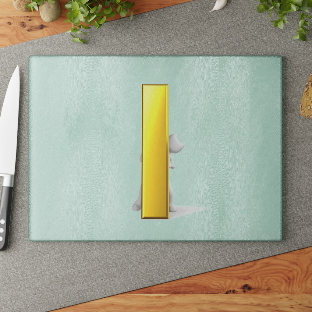 Yellow Letter I Illustration Glass Cutting Board | Minimal Alphabet Kitchen Decor