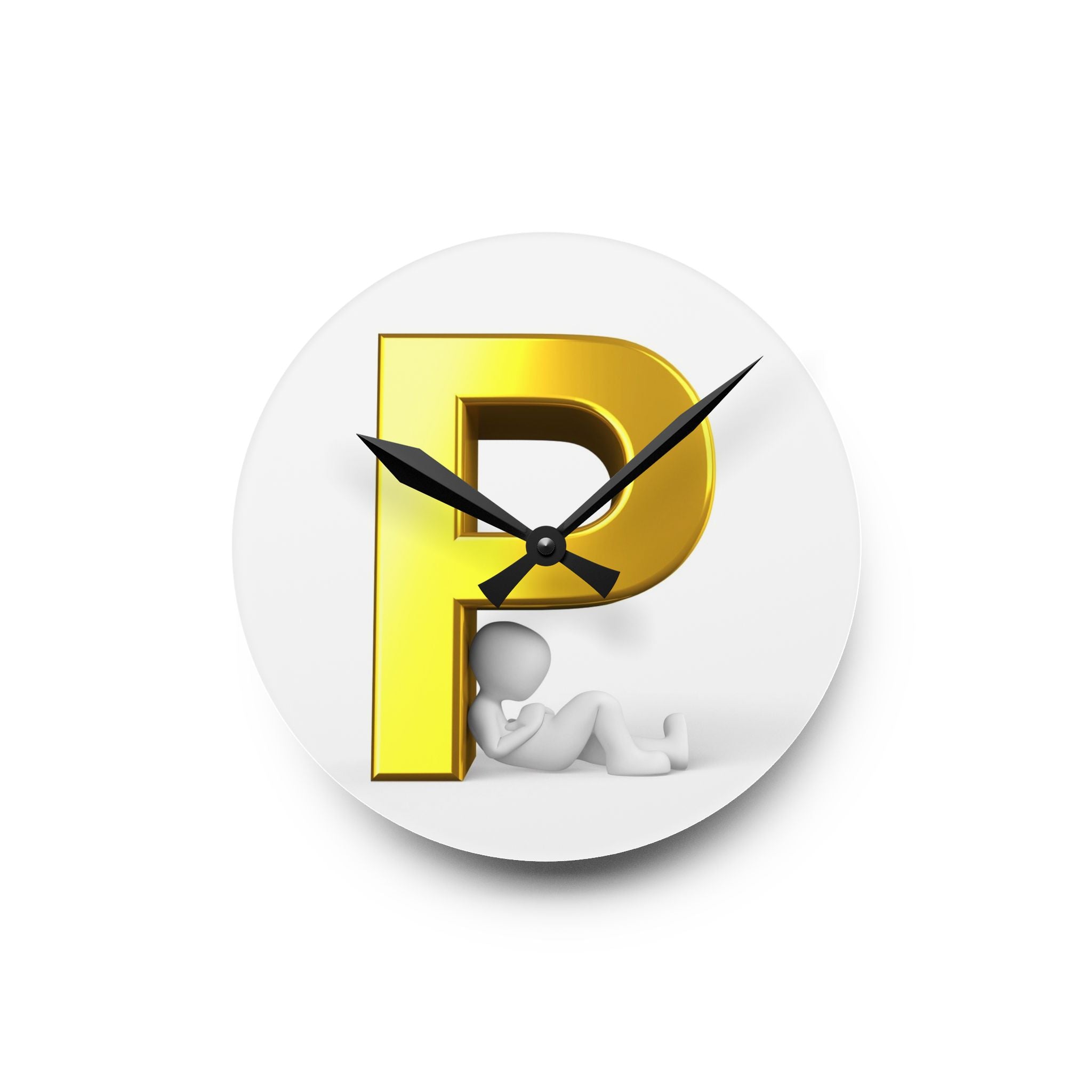 Golden Letter P Initial Acrylic Wall Clock | Monogram Decor