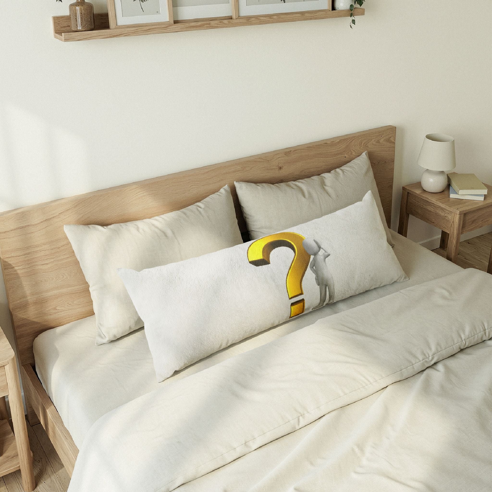 Gold Question Mark Figure Body Pillow | Question Symbol Decorative Pillow
