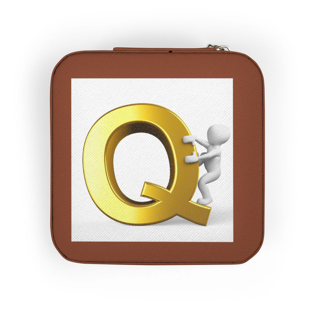 Gold Letter Q Monogram Jewelry Travel Case | Compact Square Organizer