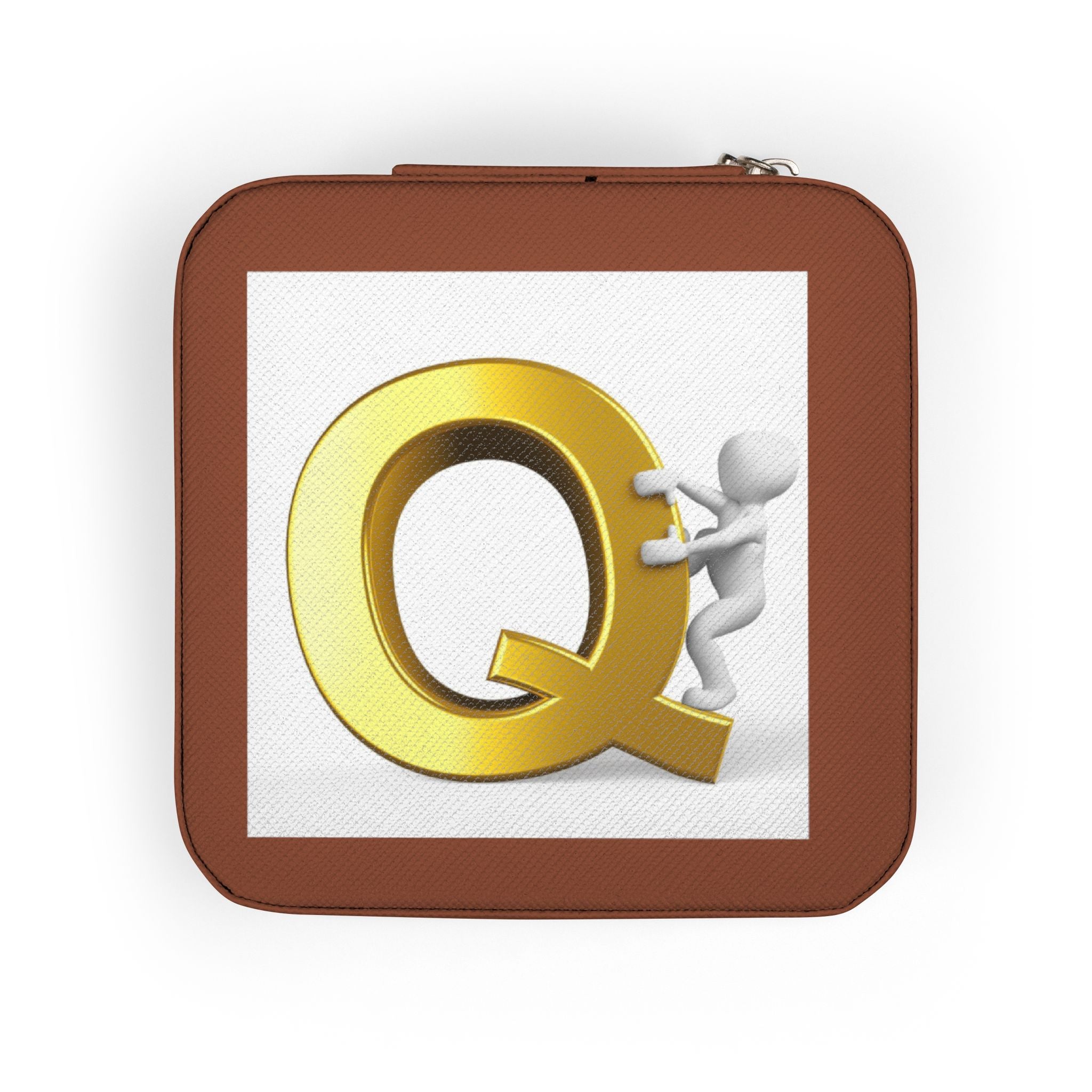 Gold Letter Q Monogram Jewelry Travel Case | Compact Square Organizer