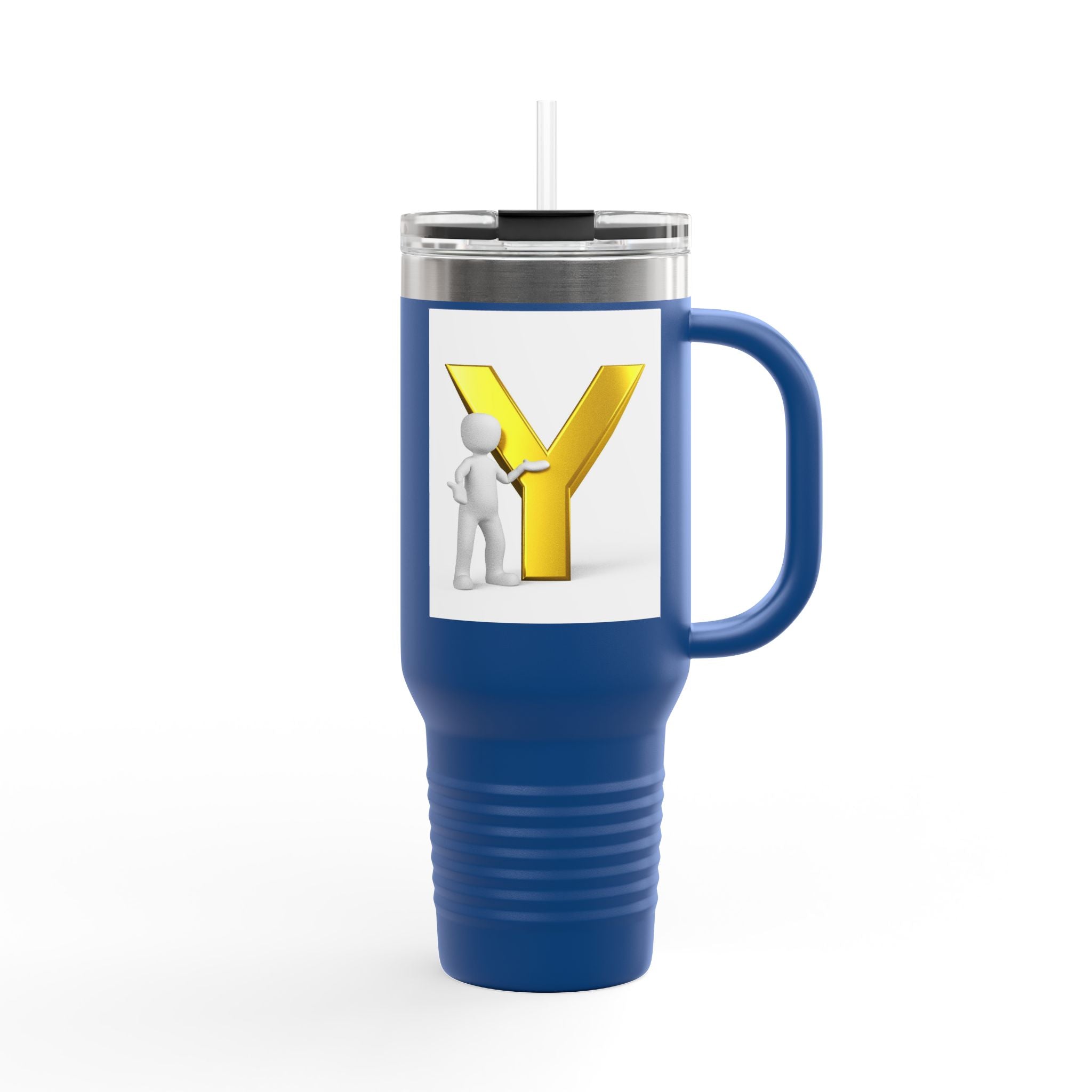 Yellow 3D Letter Y with Figure Travel Mug