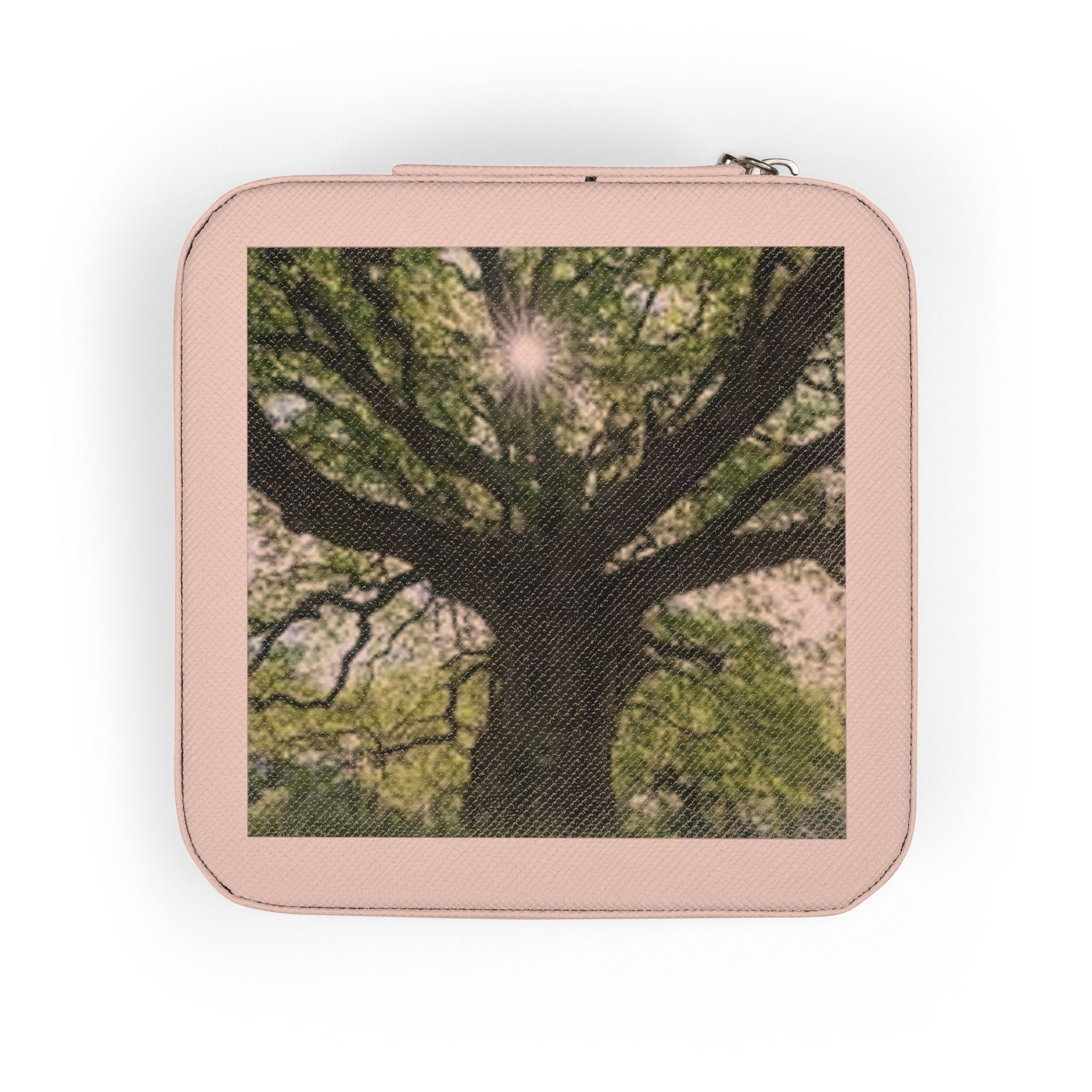 Sunlit Tree Photo Jewelry Travel Case | Compact Organizer for Rings, Earrings, Necklaces