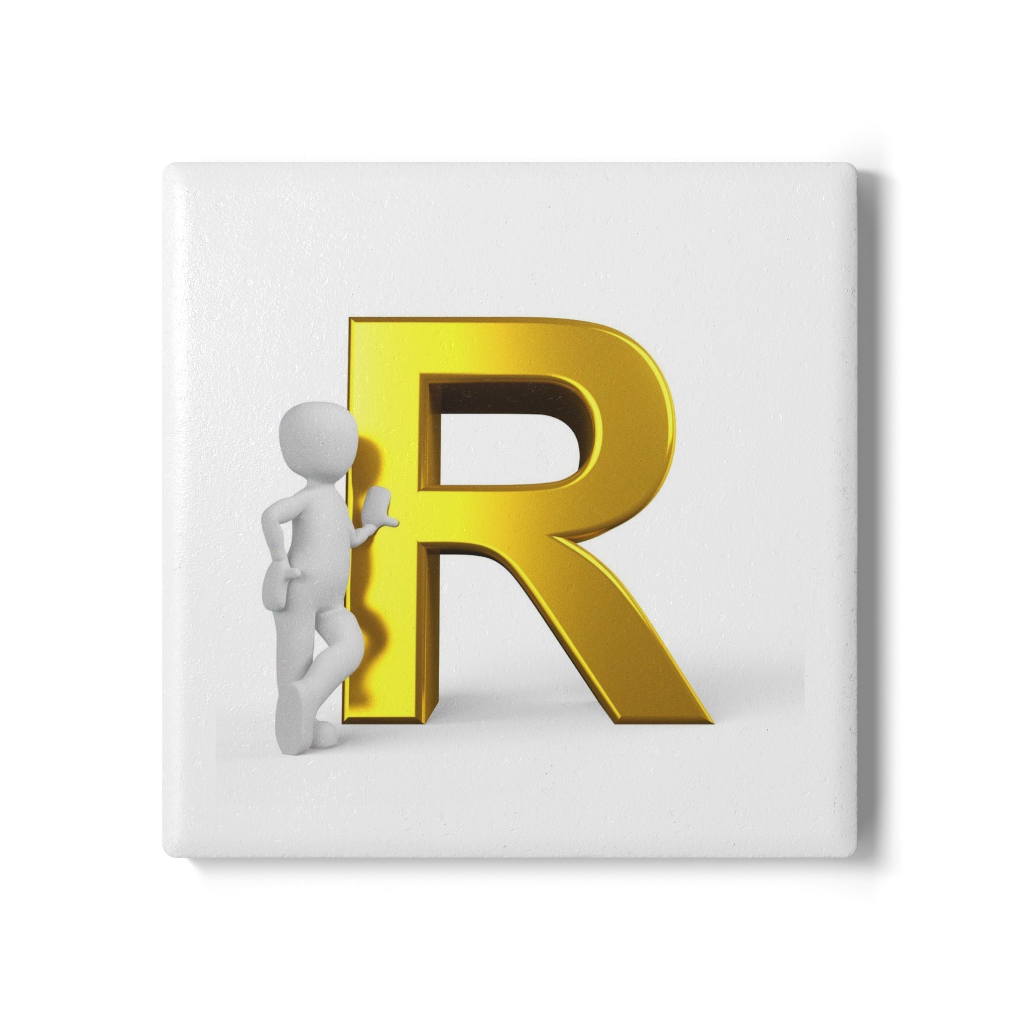 Gold Letter R Monogram Ceramic Coaster | Initial R Drink Cork Back