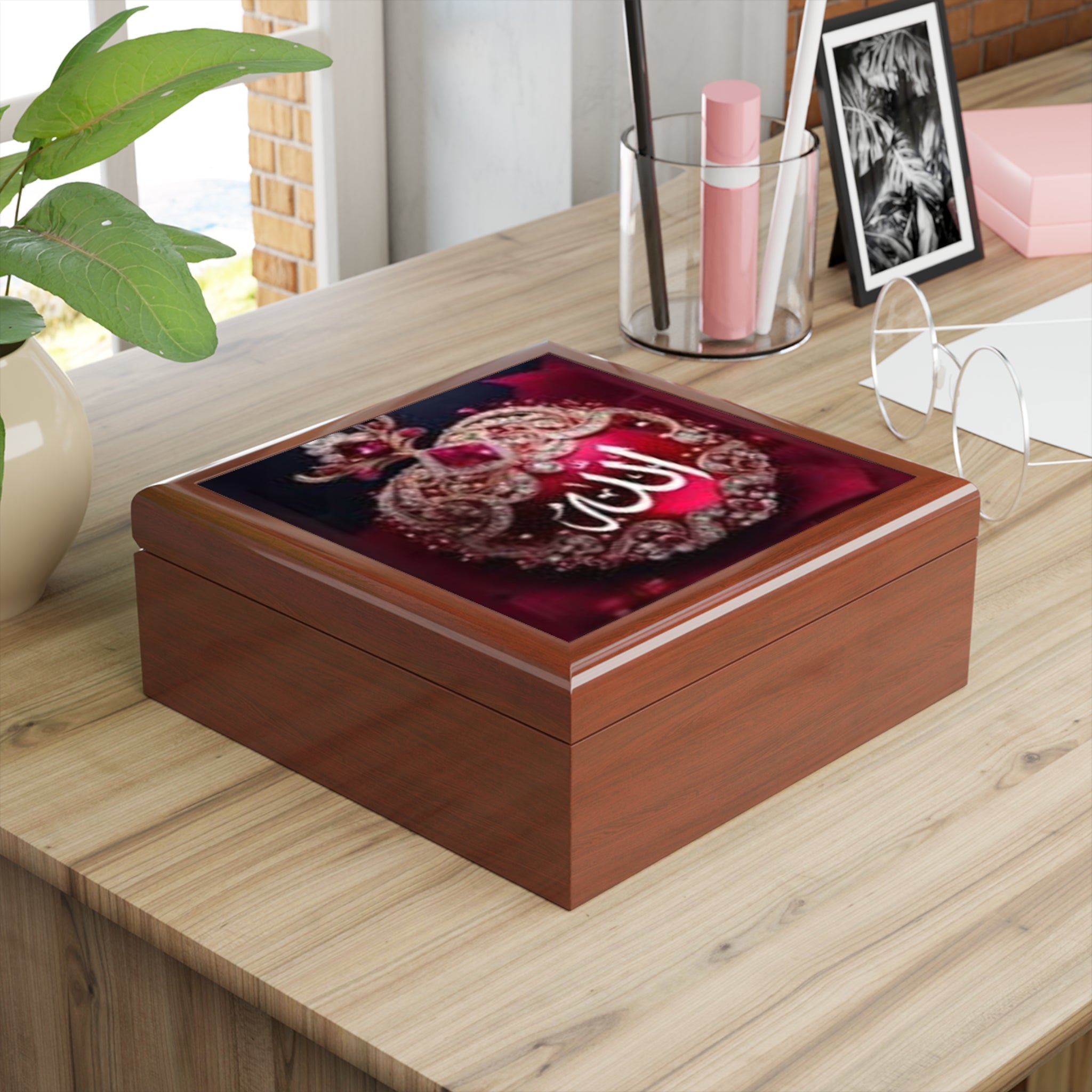 Allah Calligraphy Heart Jewelry Box | Islamic Script Trinket Box