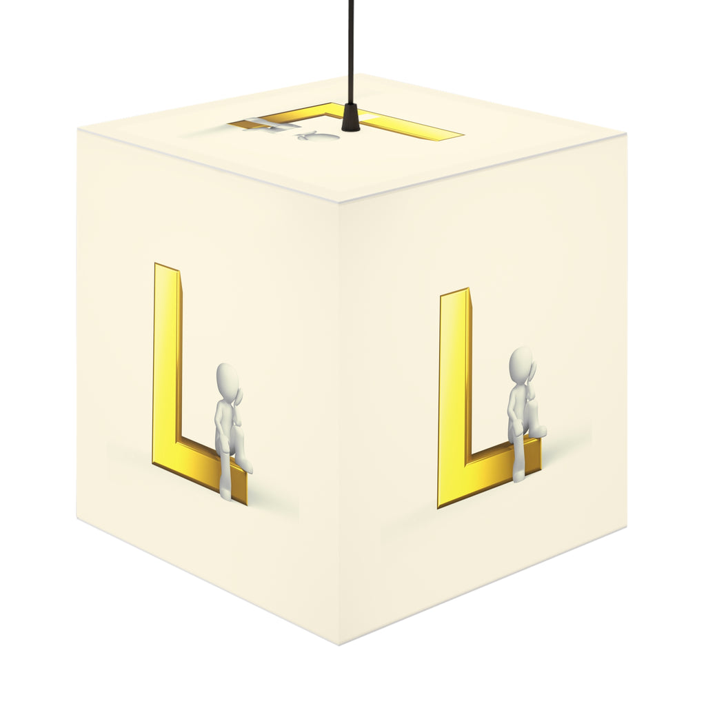 3D Stick Figure with Gold Letter L Light Cube Lamp | Modern Nursery Accent
