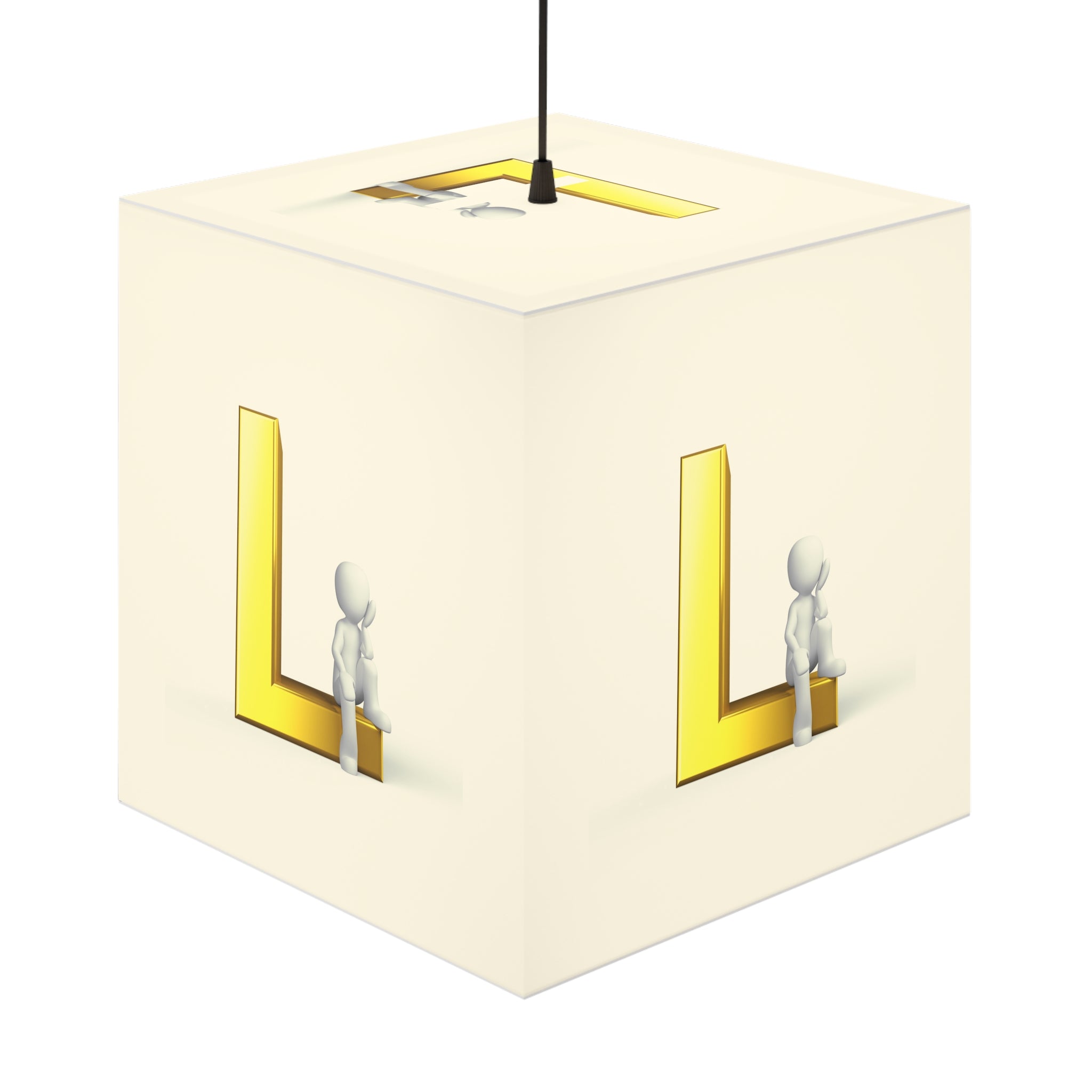 3D Stick Figure with Gold Letter L Light Cube Lamp | Modern Nursery Accent