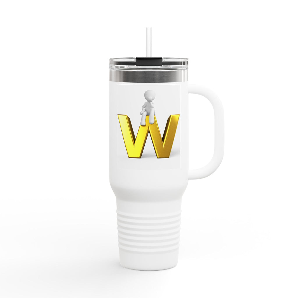 3D Gold Letter W with Figure Travel Mug | Insulated 40oz Tumbler