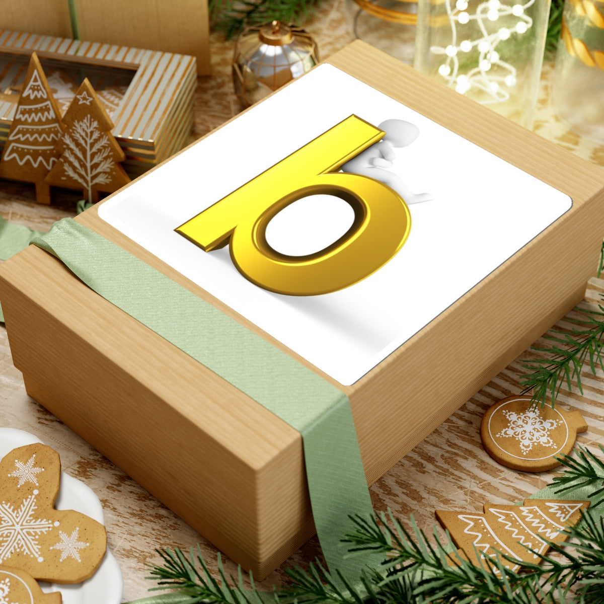Gold Letter B with 3D Figure Sticker Kiss-Cut Sticker | Monogram Laptop Decal