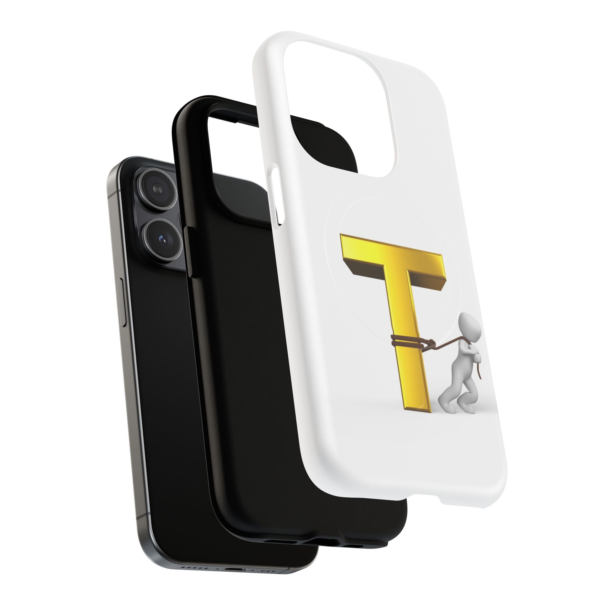 Gold Letter T with Tugging Figure phone case | Magnetic Tough Case