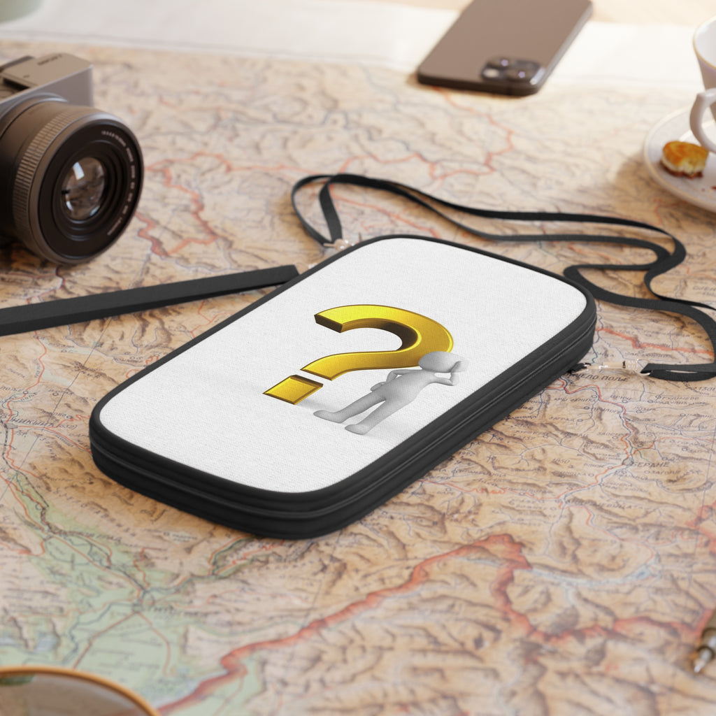 Gold Question Mark with Thinking Figure Passport Wallet | Travel ID Organizer
