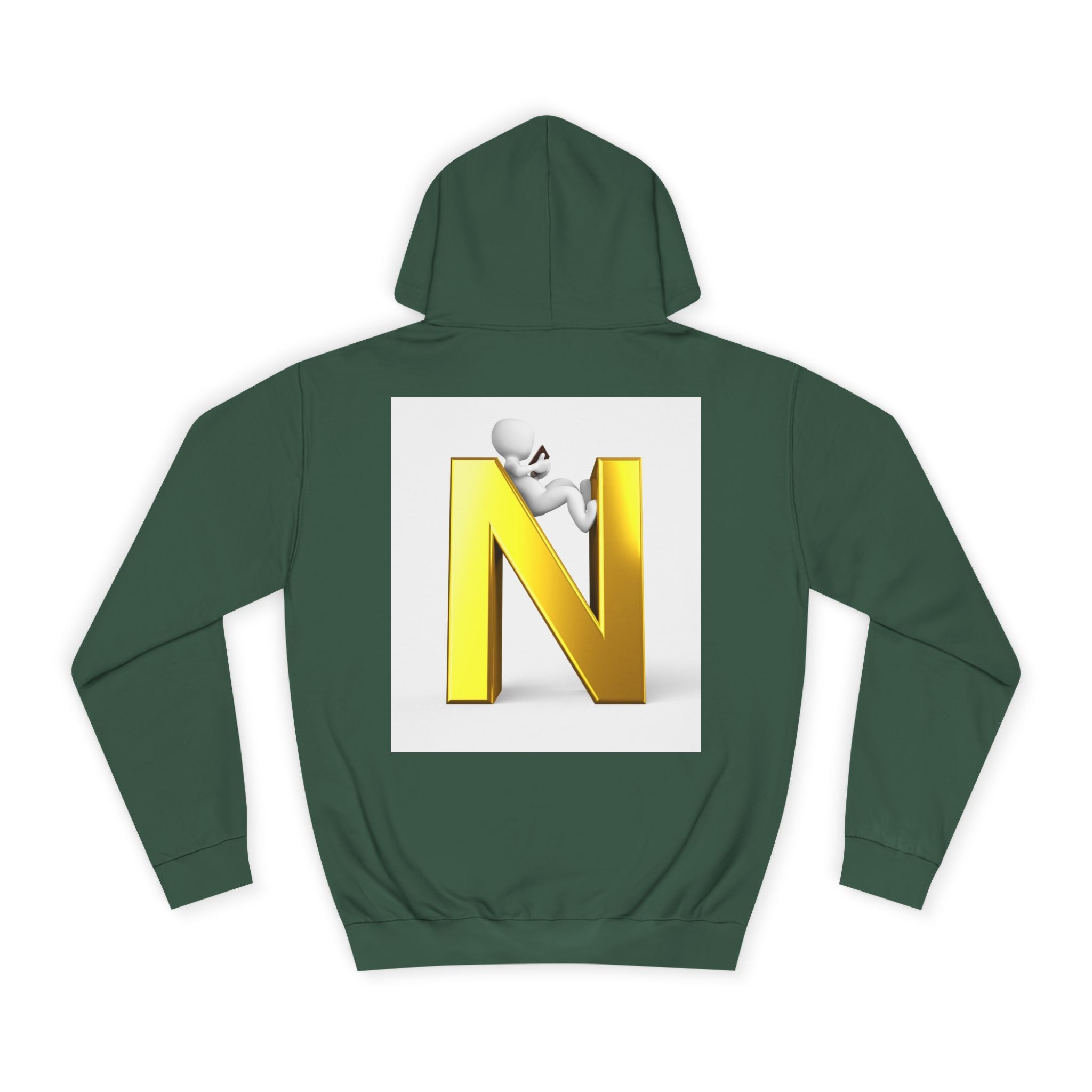 Gold 3D Letter N with Climbing Figure Hoodie | Initial Monogram Pullover
