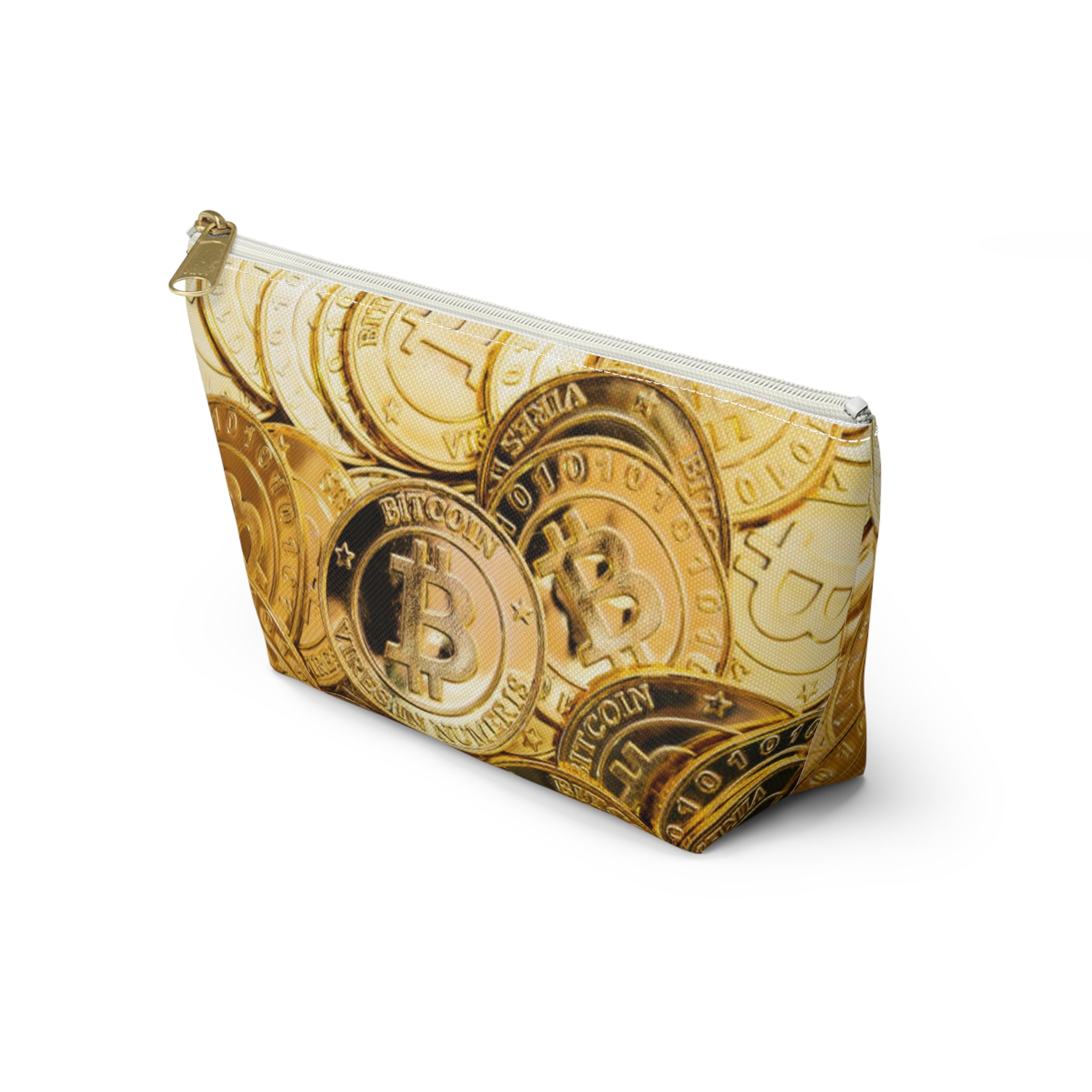 Bitcoin Coin Print Accessory Pouch | T Bottom Cosmetic Bag