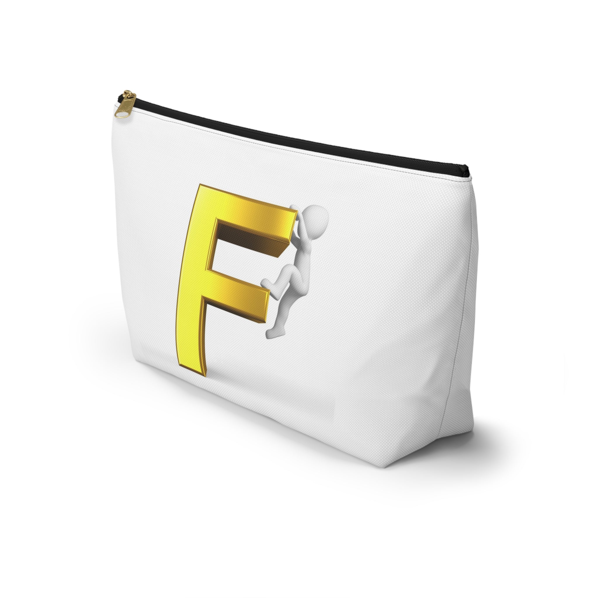 Gold Letter F Climber Accessory Pouch | Monogram Initial Makeup Bag