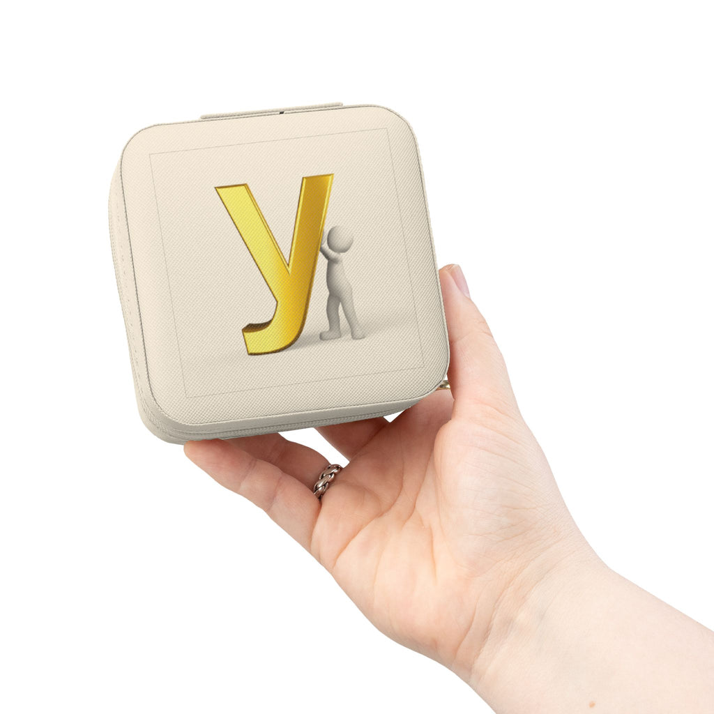 Gold Letter Y Monogram Jewelry Travel Case | Compact Necklace Ring Organizer