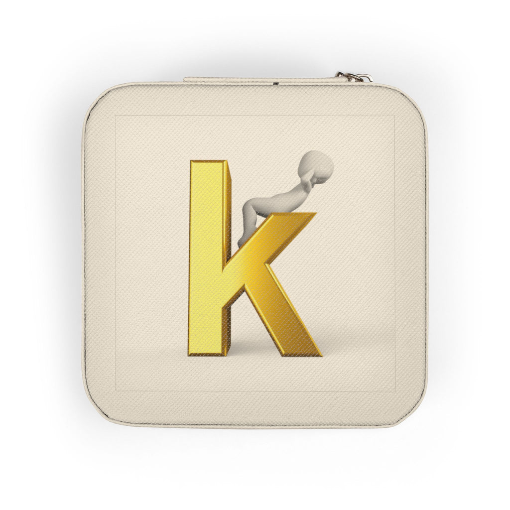 Gold Letter K Monogram Jewelry Travel Case | Compact Pink Keepsake Box