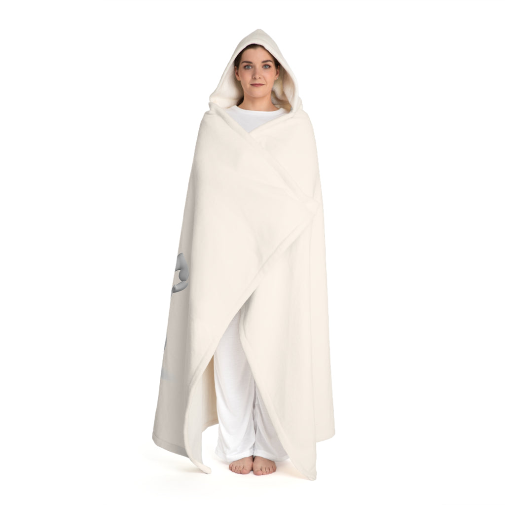 Cream Hooded Sherpa Fleece Blanket | Cozy Gold Letter R With Figure
