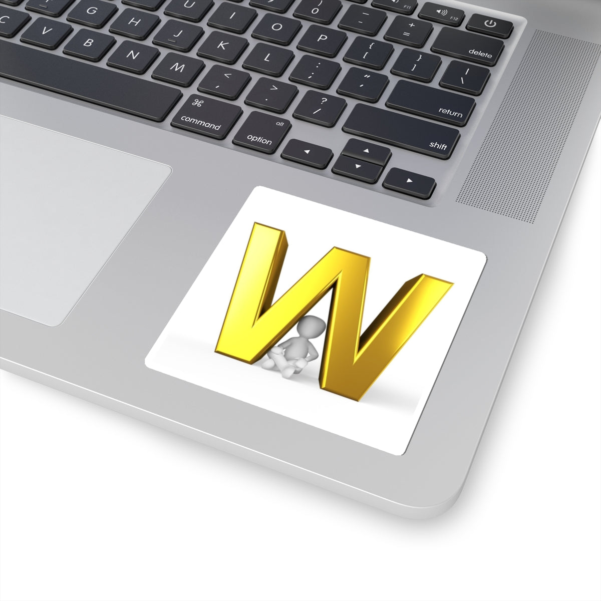 Gold 3D Letter W Sticker | Kiss-Cut Monogram Laptop Decal