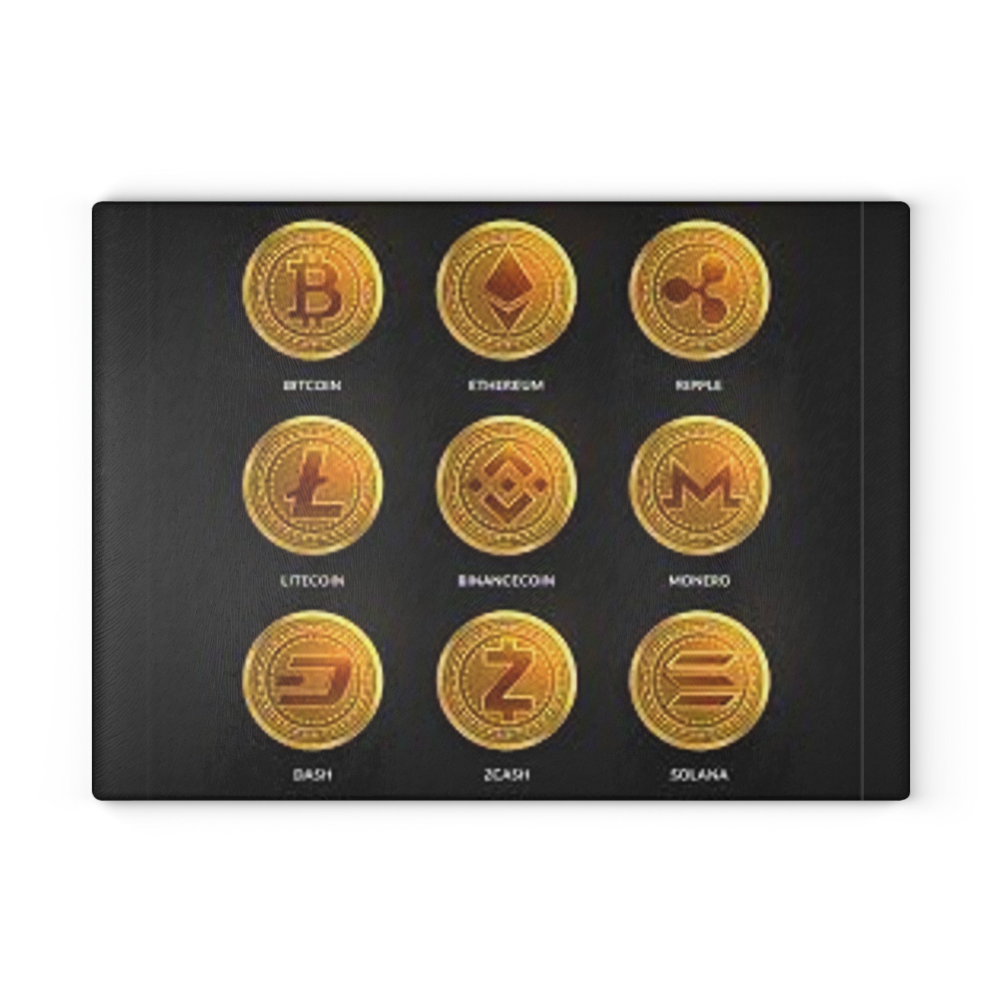 Cryptocurrency Coins glass cutting board | Bitcoin Ethereum Ripple Litecoin Binance Monero