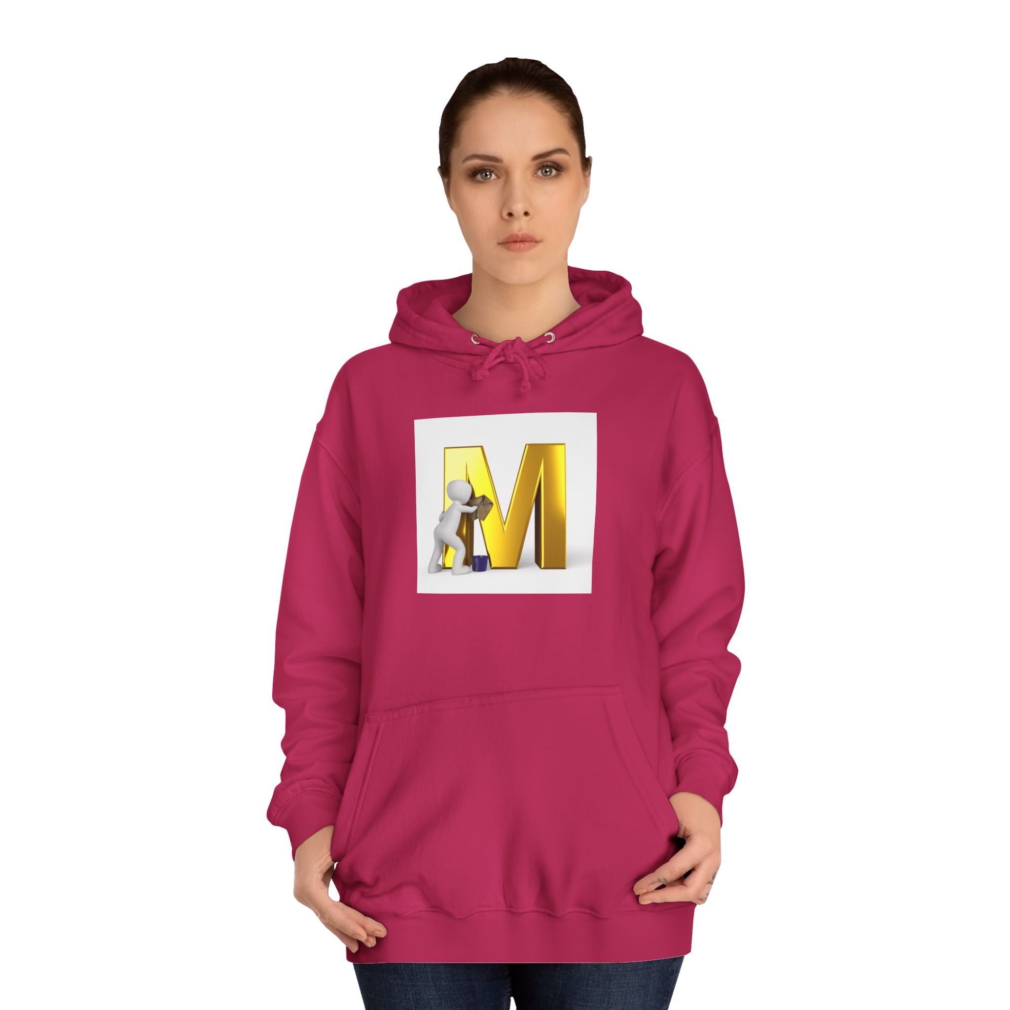 Gold Letter M with Figure Hoodie | Monogram Initial M Sweatshirt