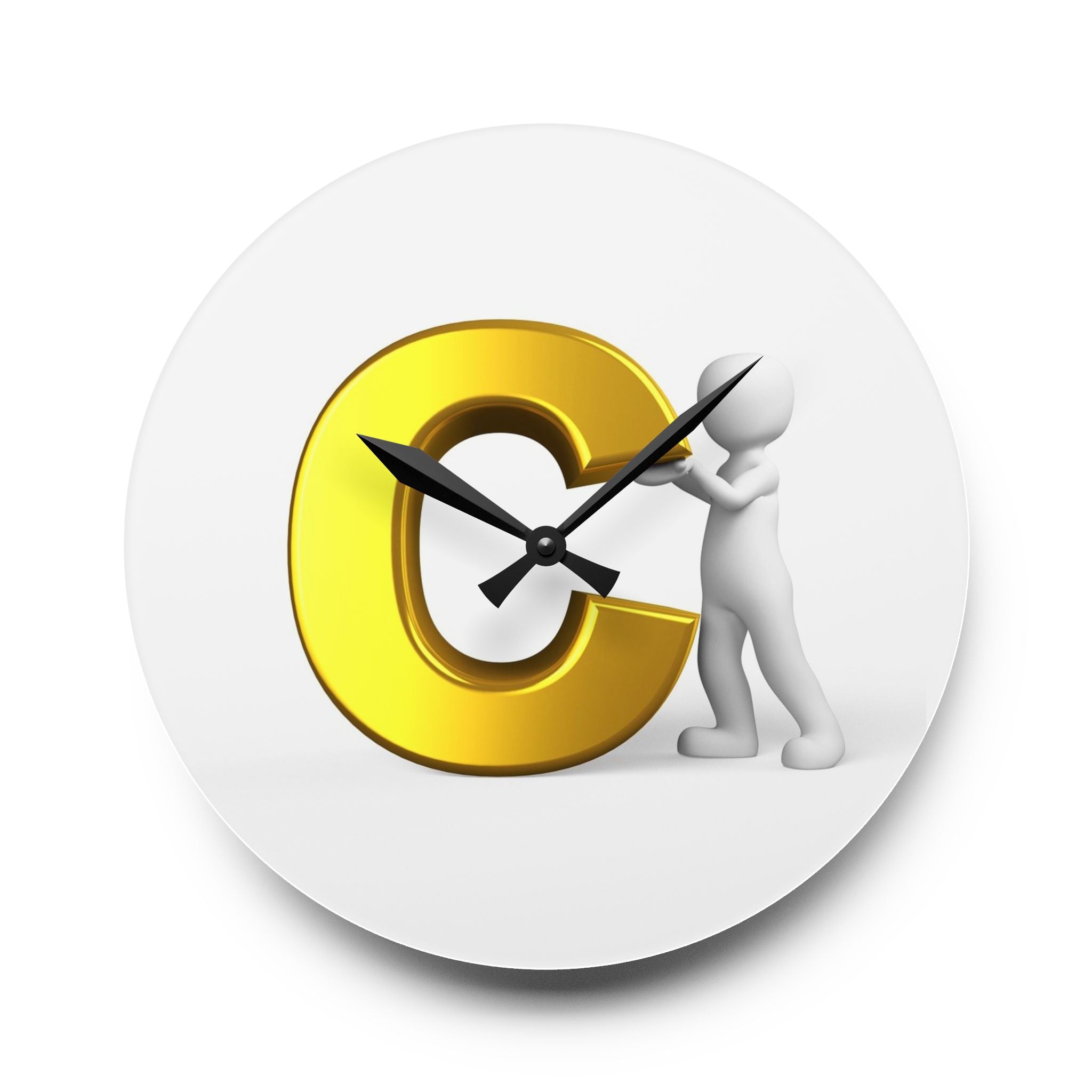 3D Gold Letter c with Figure Acrylic Wall Clock | Modern Legal Decor