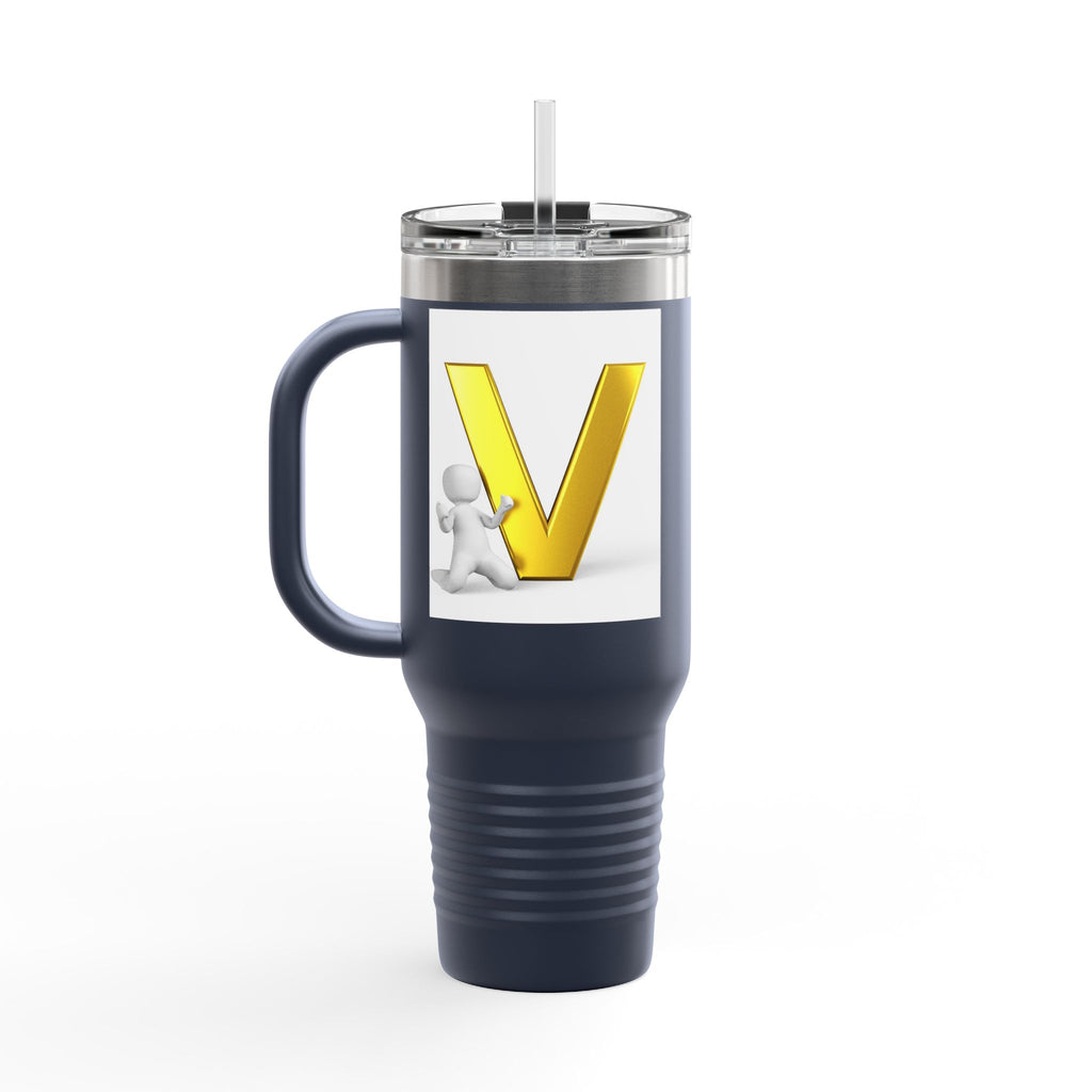 3D Letter V Design Travel Mug | 40oz Insulated Tumbler