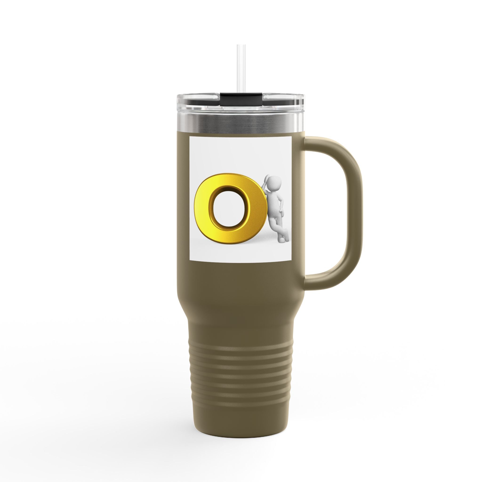 3D Person Pushing Gold O Letter Travel Mug | 40oz Insulated Tumbler