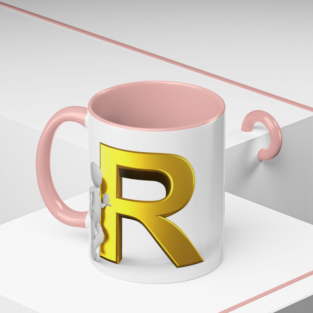 Gold Letter R with 3D Figure Accent Coffee Mug | Monogram Initial Mug