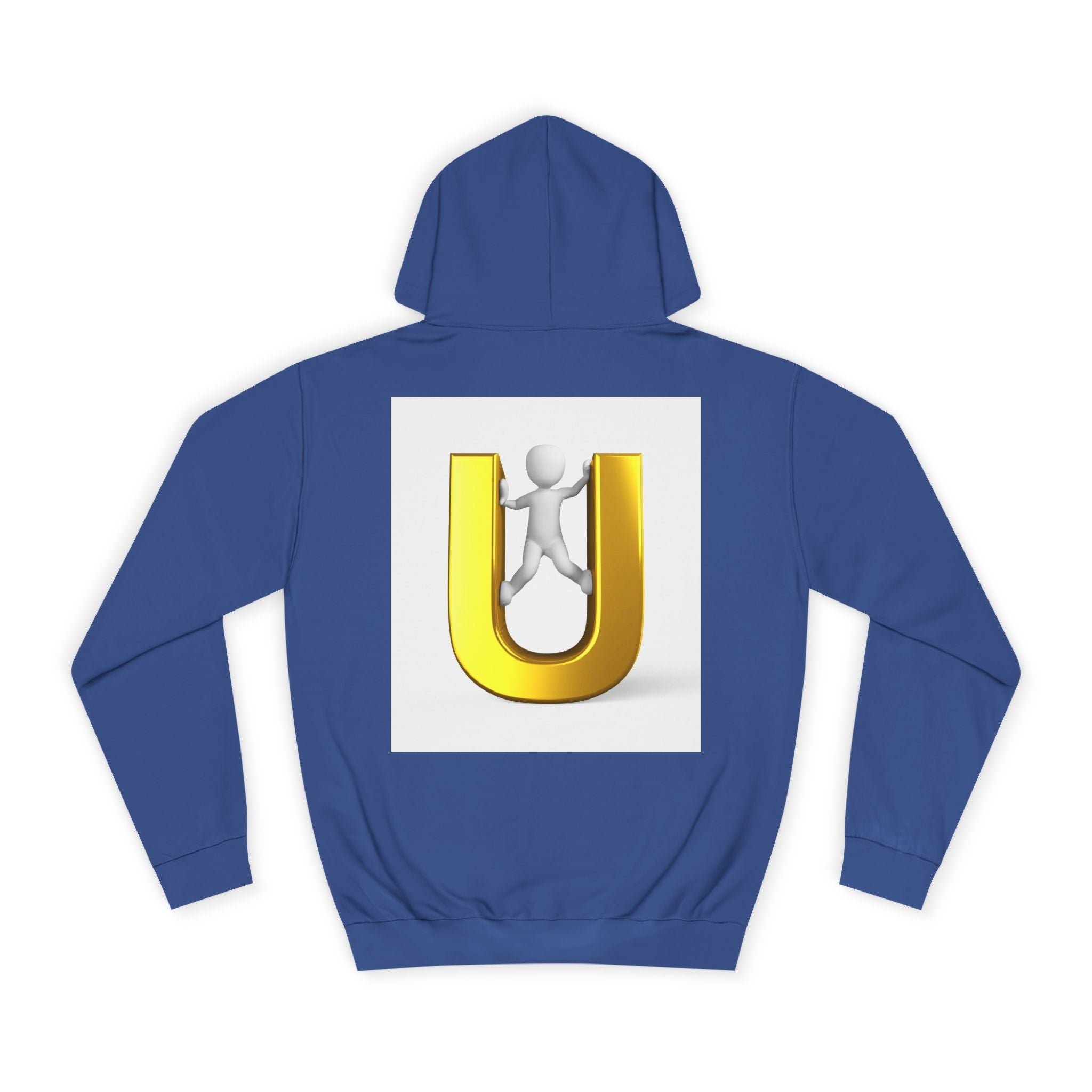 3D Gold Letter U Hoodie | Stick Figure Climbing Typography Sweatshirt