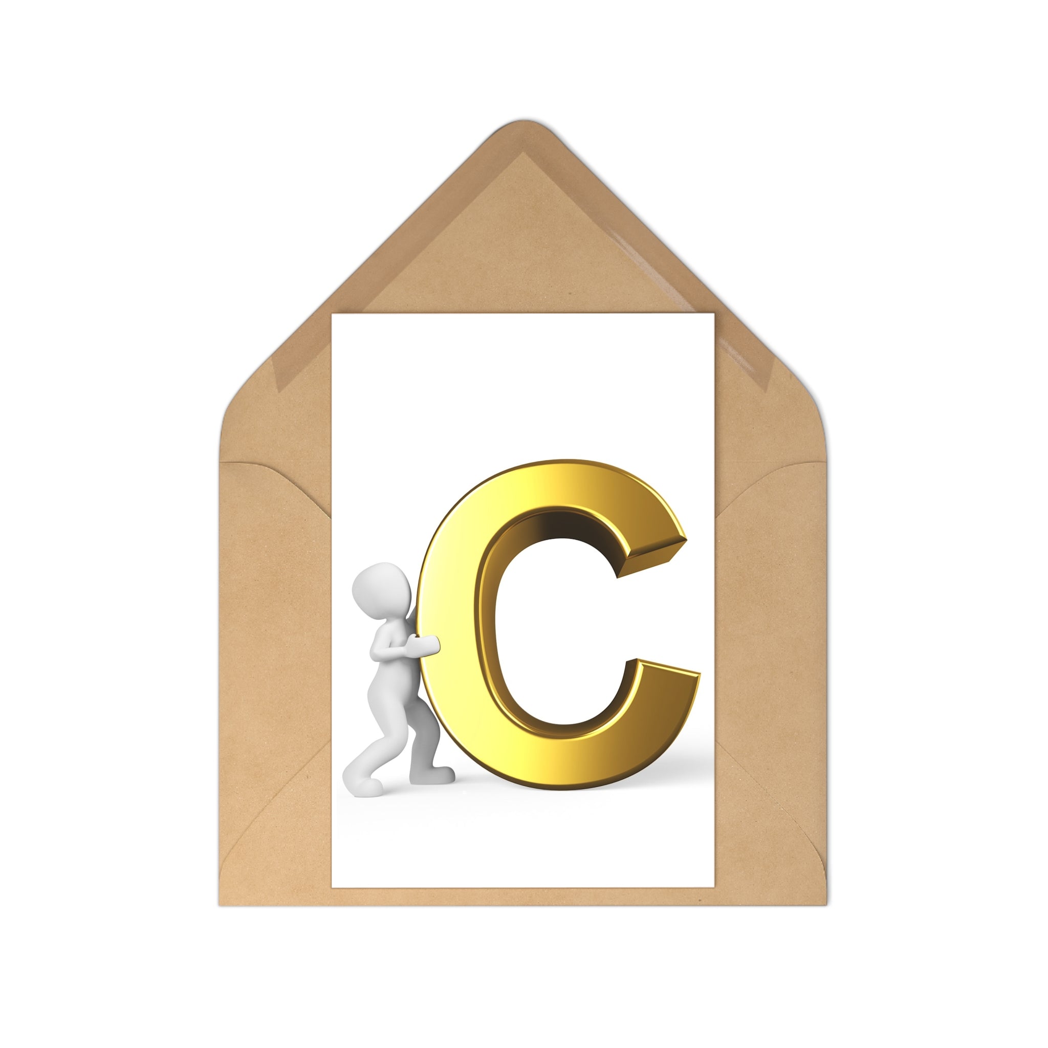 Gold Letter C Postcards | Alphabet Initial Postcard Set, 7 Pack