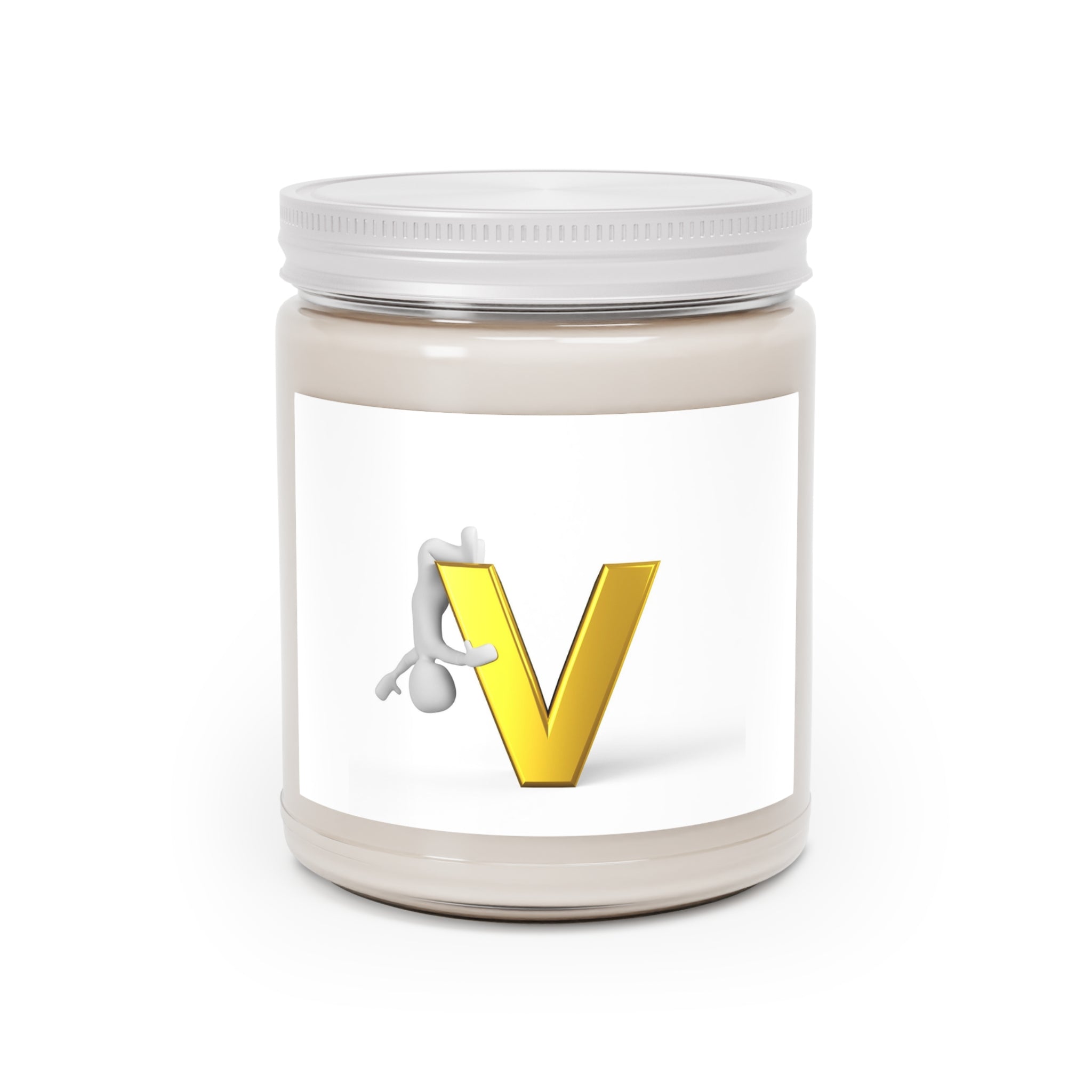Gold Letter V Design Soy Candle, 9oz Jar | White Lid