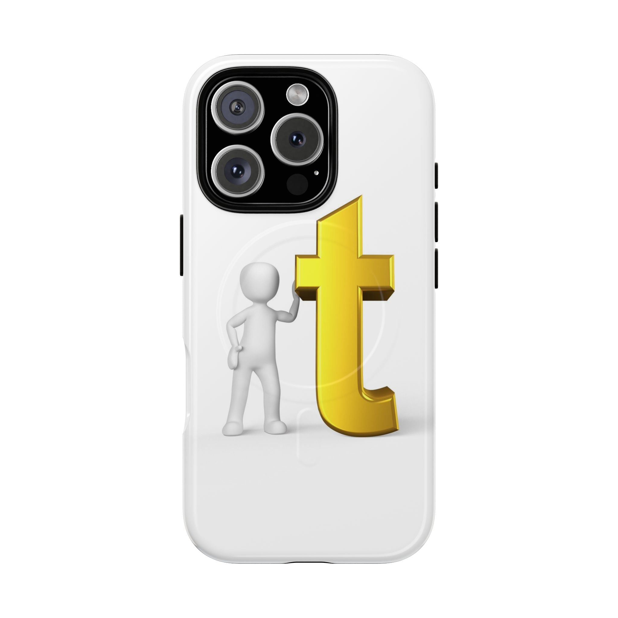 Coque de téléphone 3D Personnage appuyé sur une lettre T dorée | Coque magnétique robuste