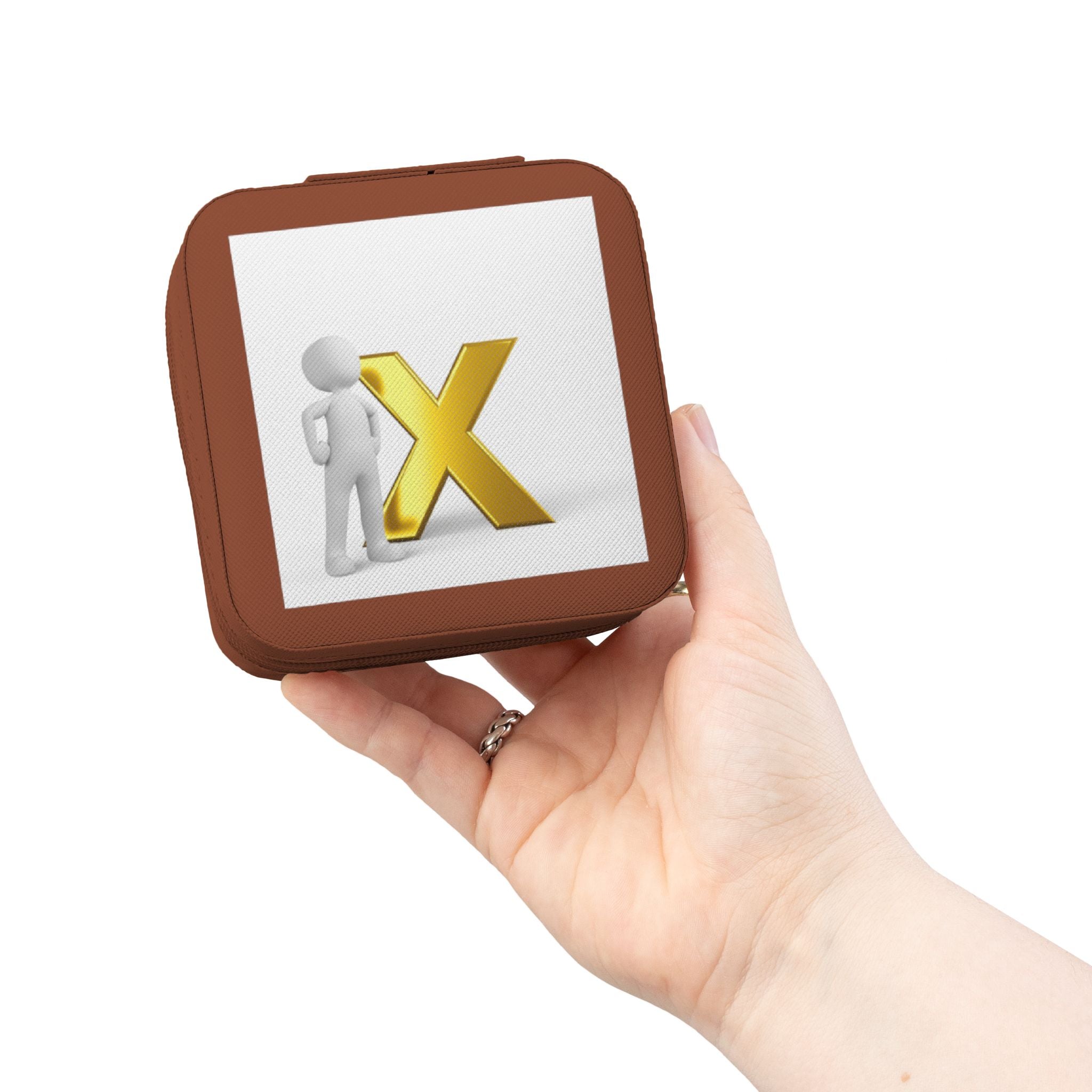 Étui de voyage pour bijoux monogramme 3D Gold X | Organisateur compact en similicuir