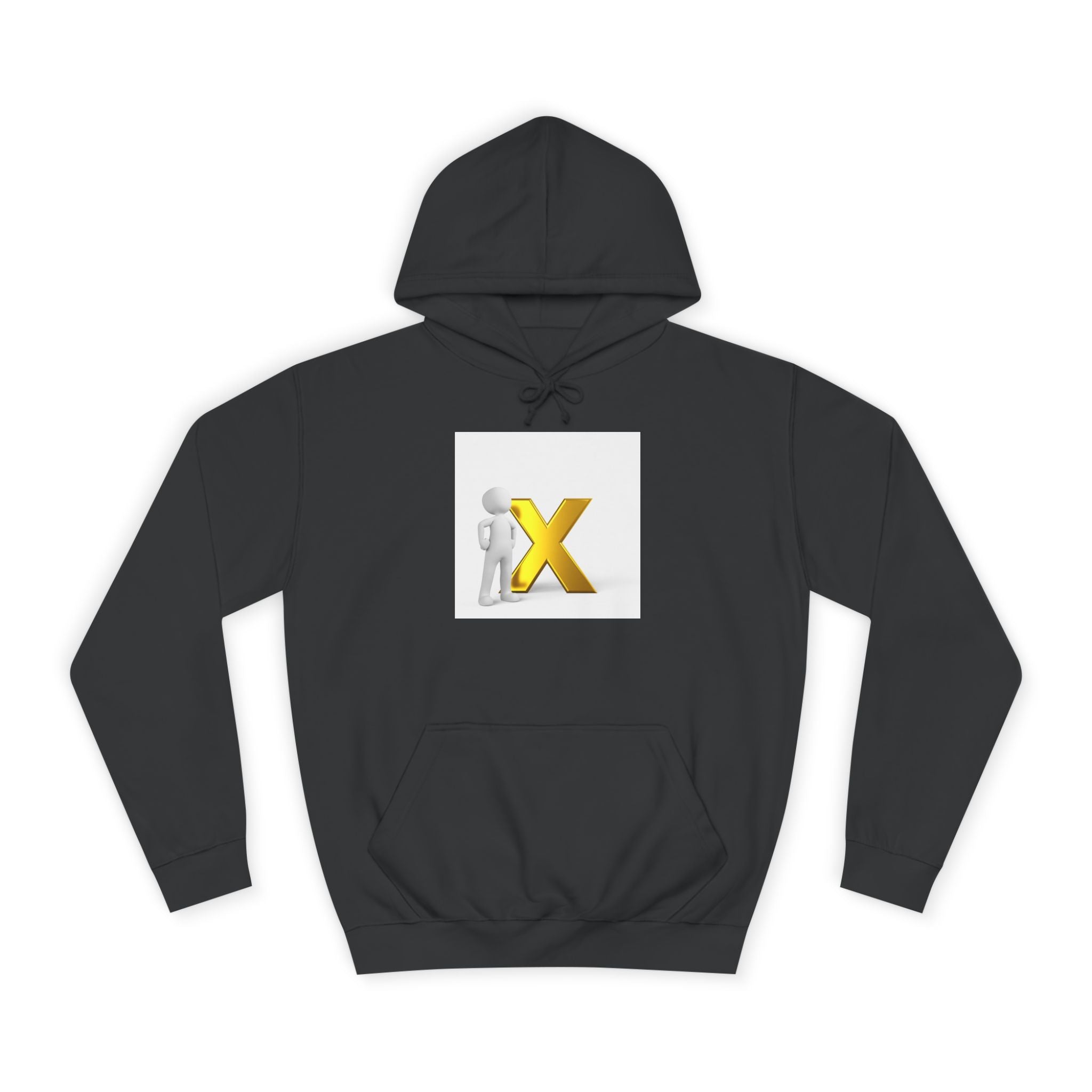 3D Figure Leaning on Gold X Hoodie | Letter X Initial Pullover