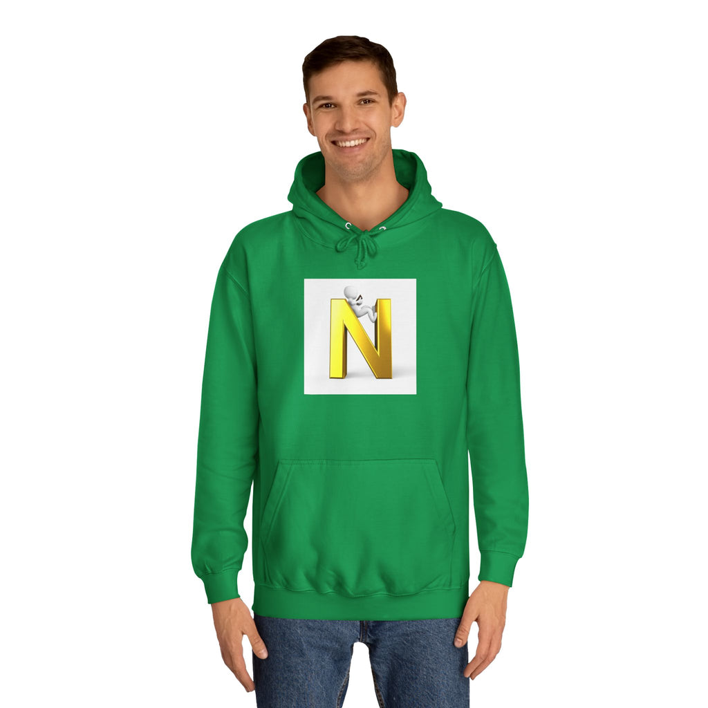 Gold 3D Letter N with Climbing Figure Hoodie | Initial Monogram Pullover