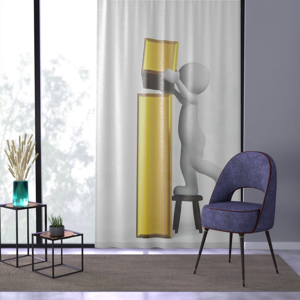 3D Stick Figure Building Gold Letter i Window Curtain | Sheer Decorative Panel