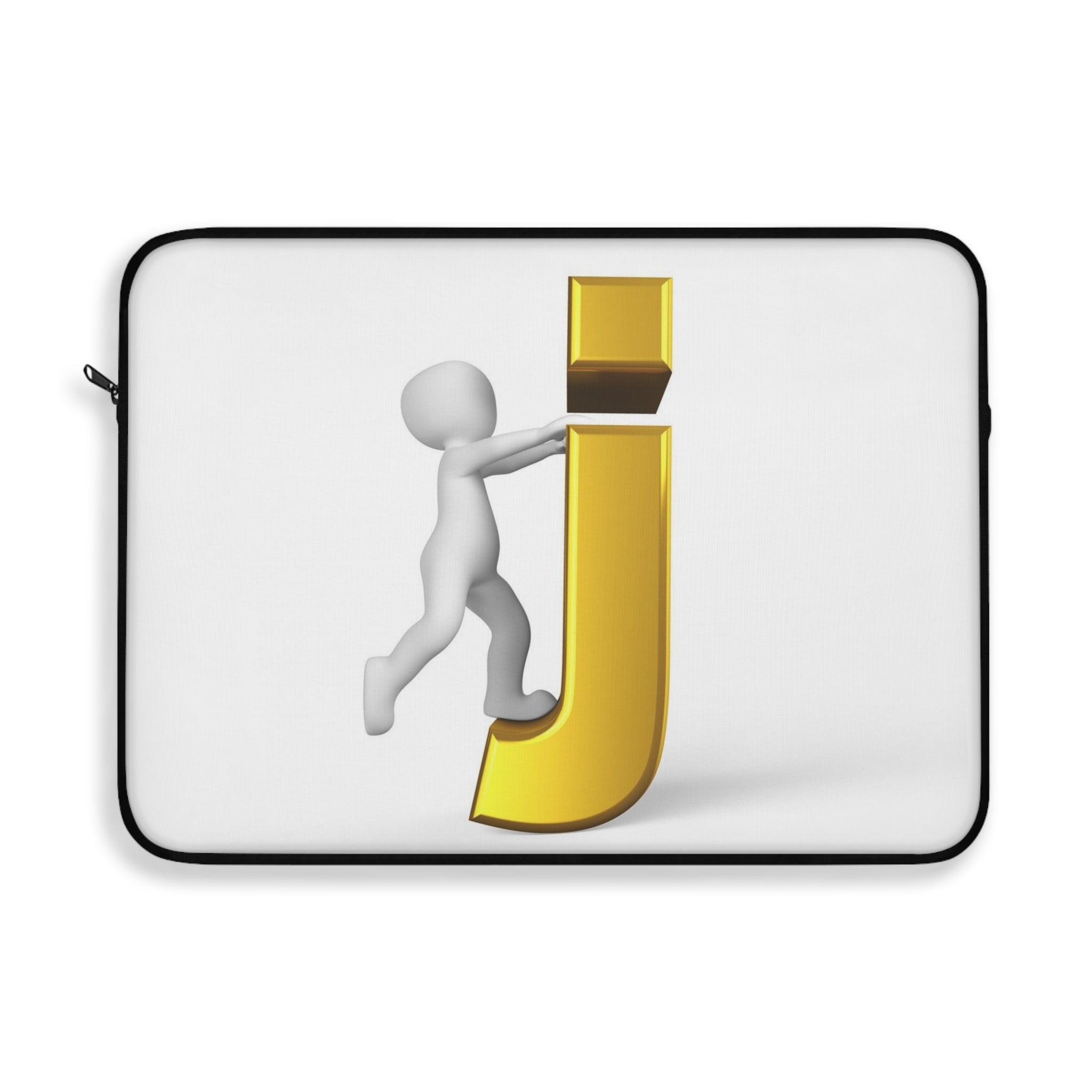 Housse d'ordinateur portable « 3D Stick Figure Climbing Gold Letter J » | Étui initial monogramme
