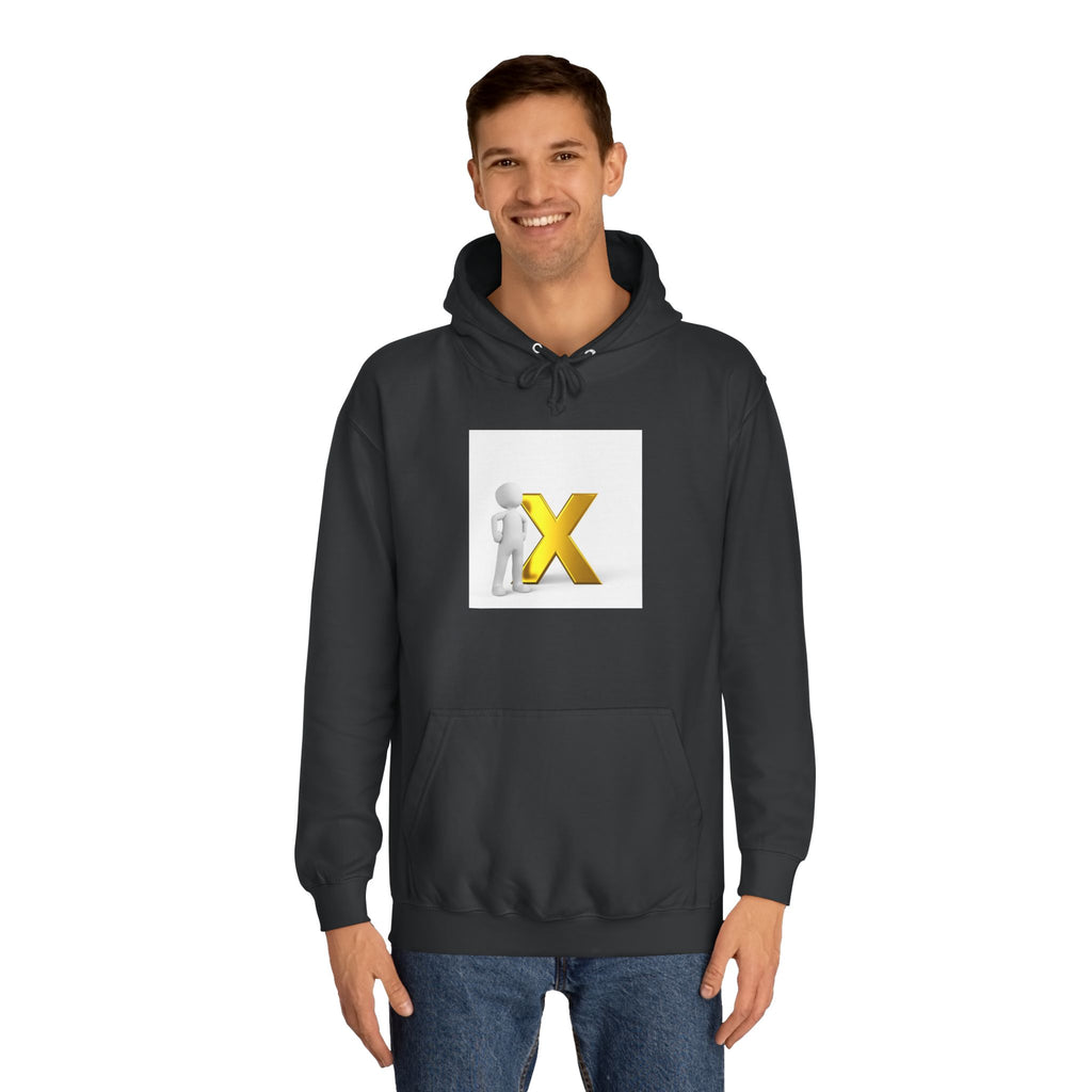 3D Figure Leaning on Gold X Hoodie | Letter X Initial Pullover