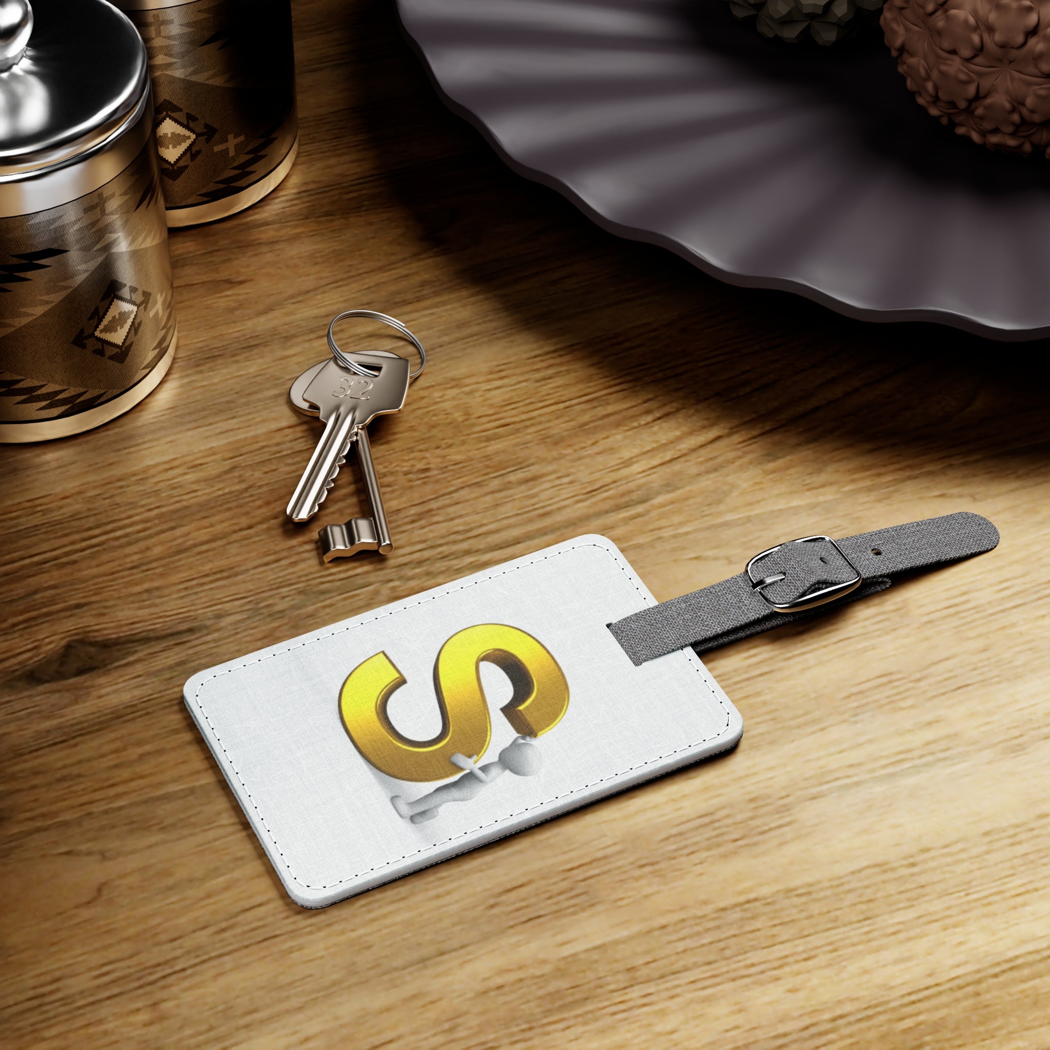 Gold Letter S Monogram Luggage Tag | Rectangle Polyester