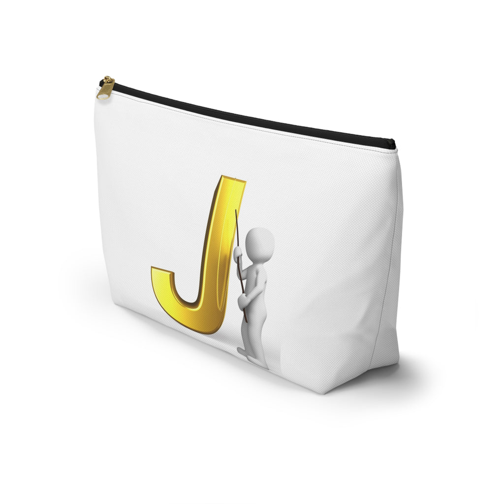 Gold Letter J with Pointing Character Accessory Pouch | Monogram Makeup Bag