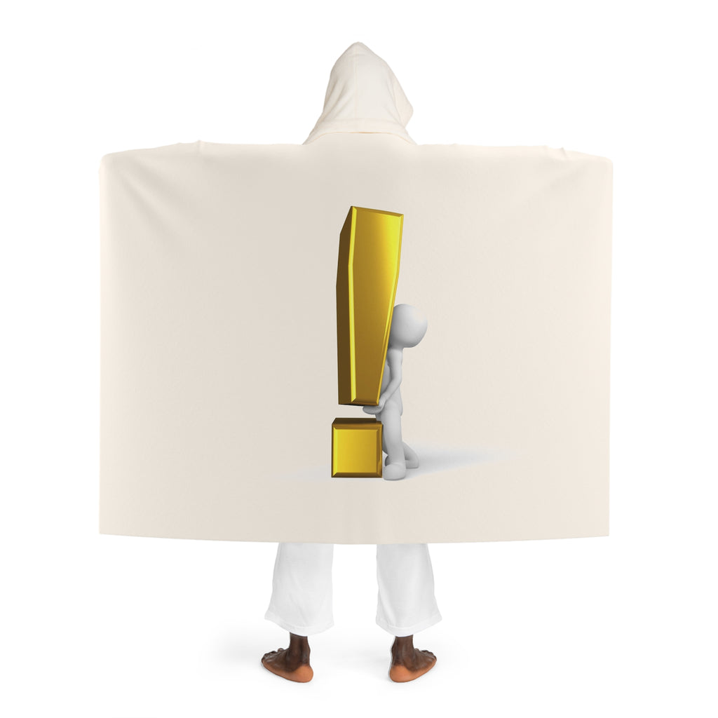 Cream Hooded Sherpa Fleece Blanket | Gold Exclamation Mark With Figure Cozy Wearable Throw