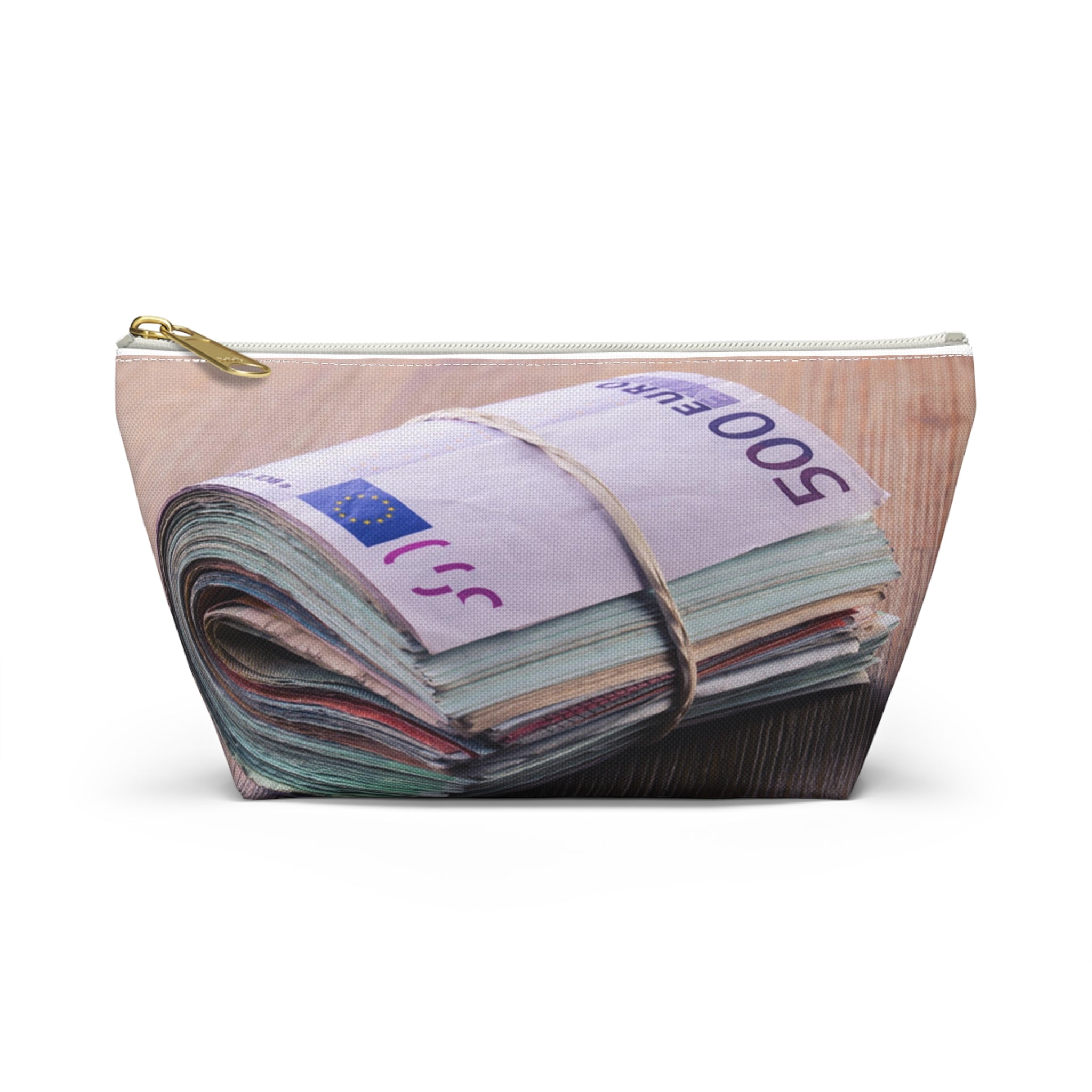 Rolled Euro Banknotes Accessory Pouch | T-Bottom Zipper Pouch