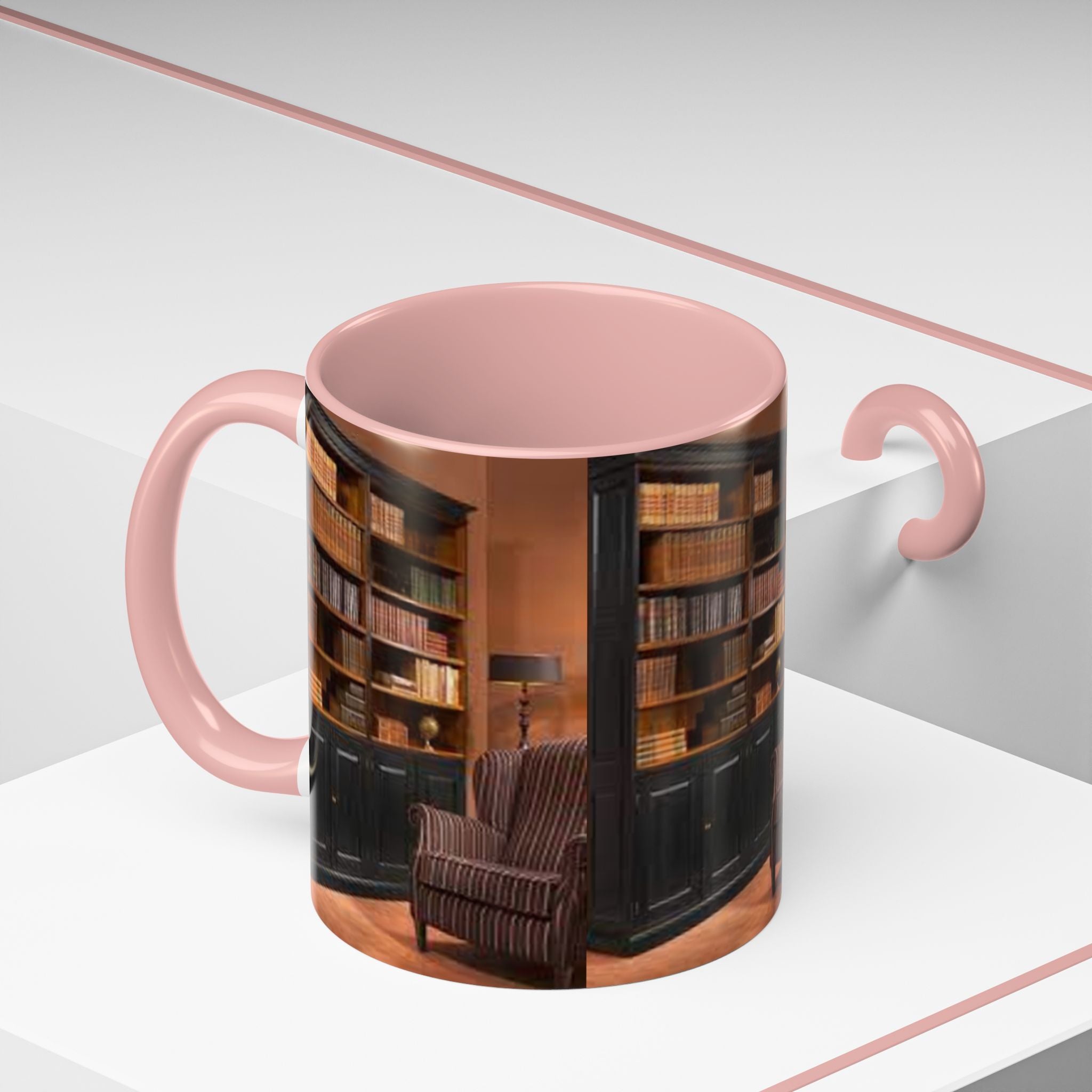 Cozy Library Bookshelf Coffee Mug | Accent Black Handle